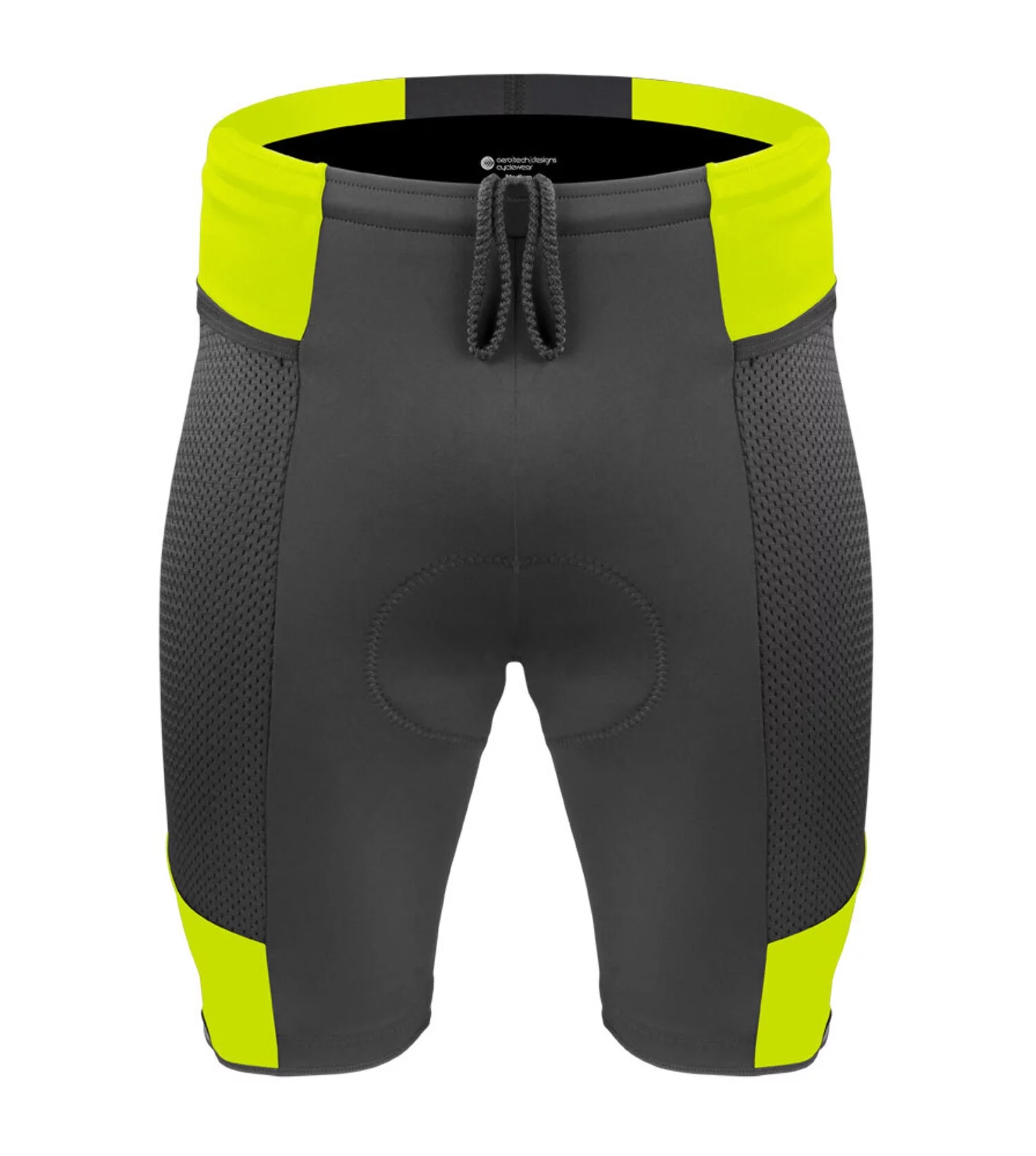 Aero Tech | Men's Gel Touring | USA Padded Bike Shorts | Innovative Mesh Pockets | Safety Yellow | 3X-Large