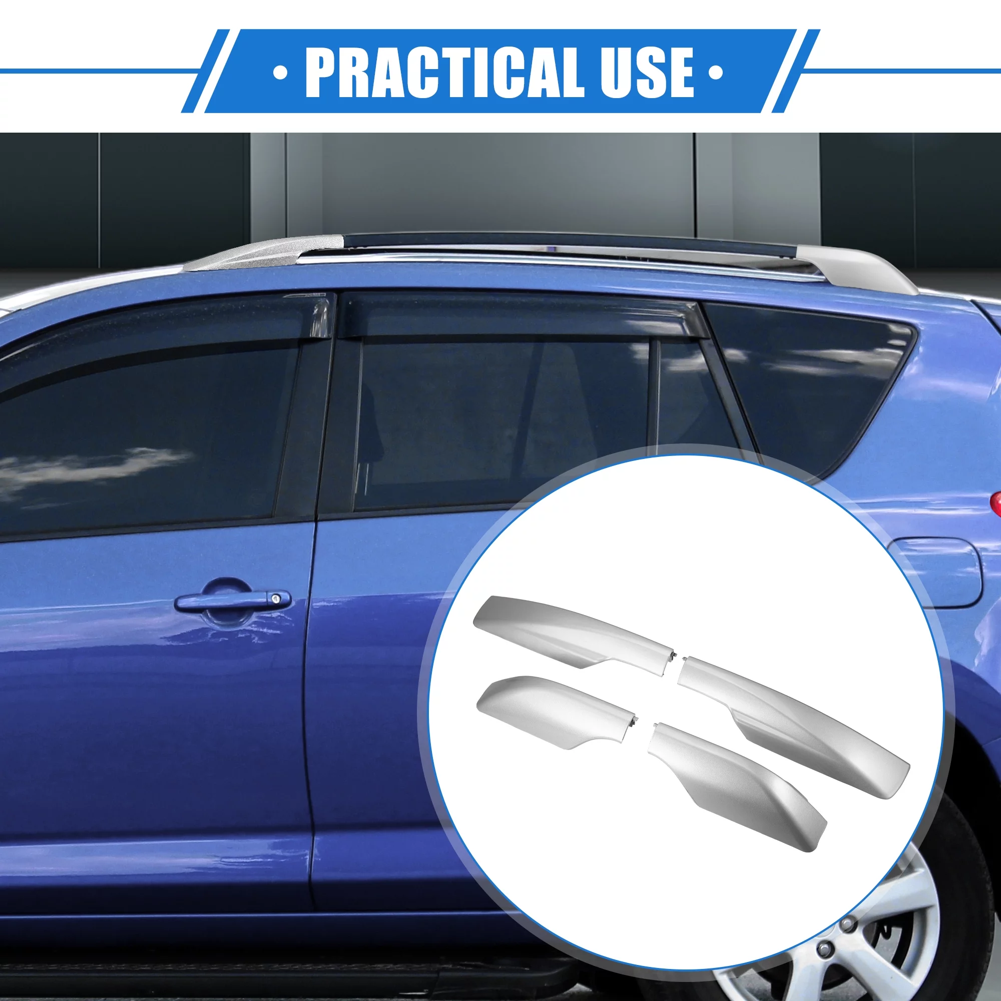 Unique Bargains 4pcs Car Roof Rack Side Rails End Cover Shell Cap Compatible for Toyota RAV4 2006-2012 Silver Tone