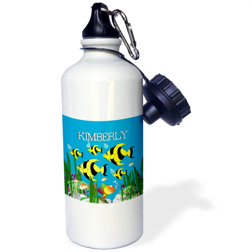 Colourful tropical plants and fish design personalized with a female name KIMBERLY 21 oz Sports Water Bottle wb-51286-1