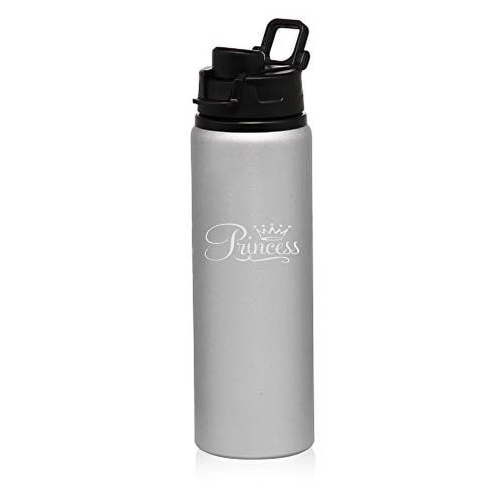 MIP Brand 25 oz Aluminum Sports Water Travel Bottle Princess Fancy (Silver)