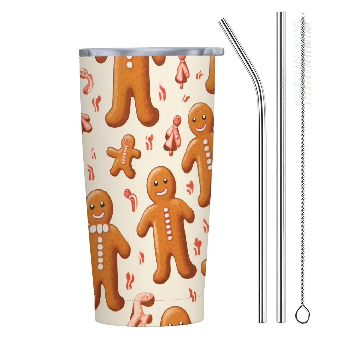 JEUXUS Christmas Gingerbread Men Insulated Stainless Steel Water Bottle for Steel Cup with Straw & Handle Toddler Cups for School Boys Girls Office Travel Sports Gym