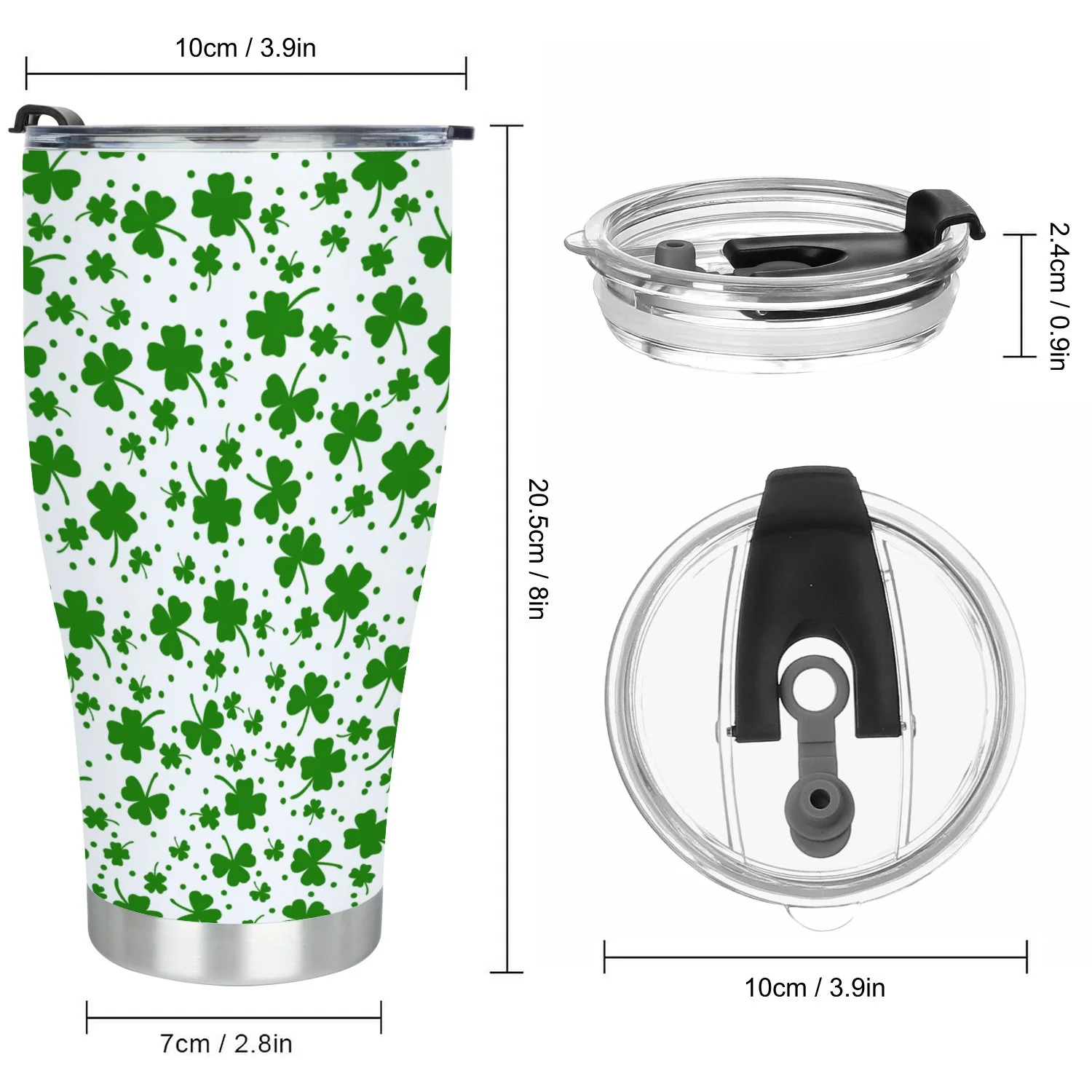 Hidove Stainless Steel Tumbler, St Patrick S Day Clover Seamless Pattern 30oz Leak Proof & Stainless Steel Bottle for Hot & Cold Drinks - Coffee Travel Mug, Water Metal Canteen, Thermal Cup