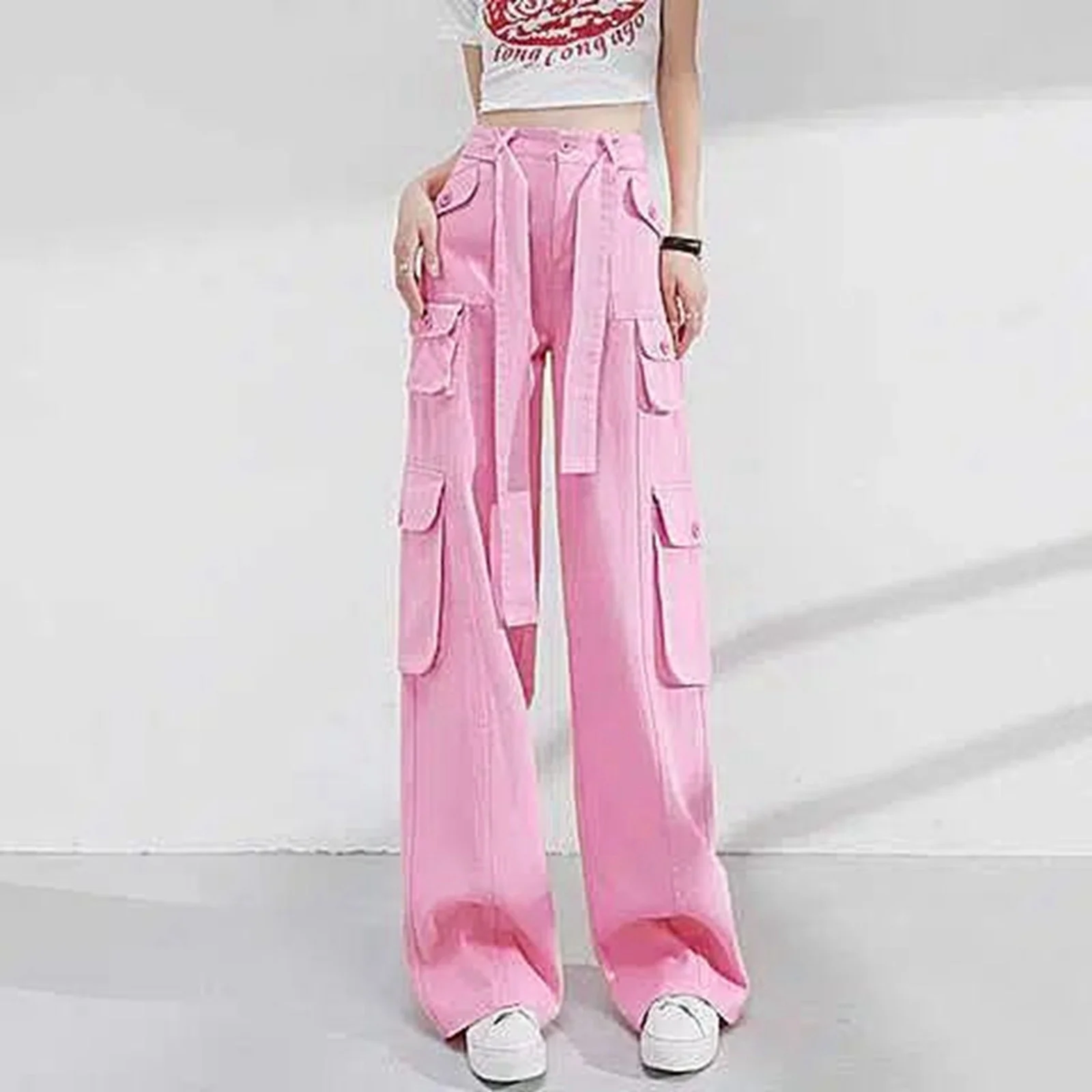 adviicd Wide Leg Pants for Women Casual Loose Comfy High Waisted Lounge Flowy Pants with Pockets Casual Pants for Women with Pockets(Pink,M)