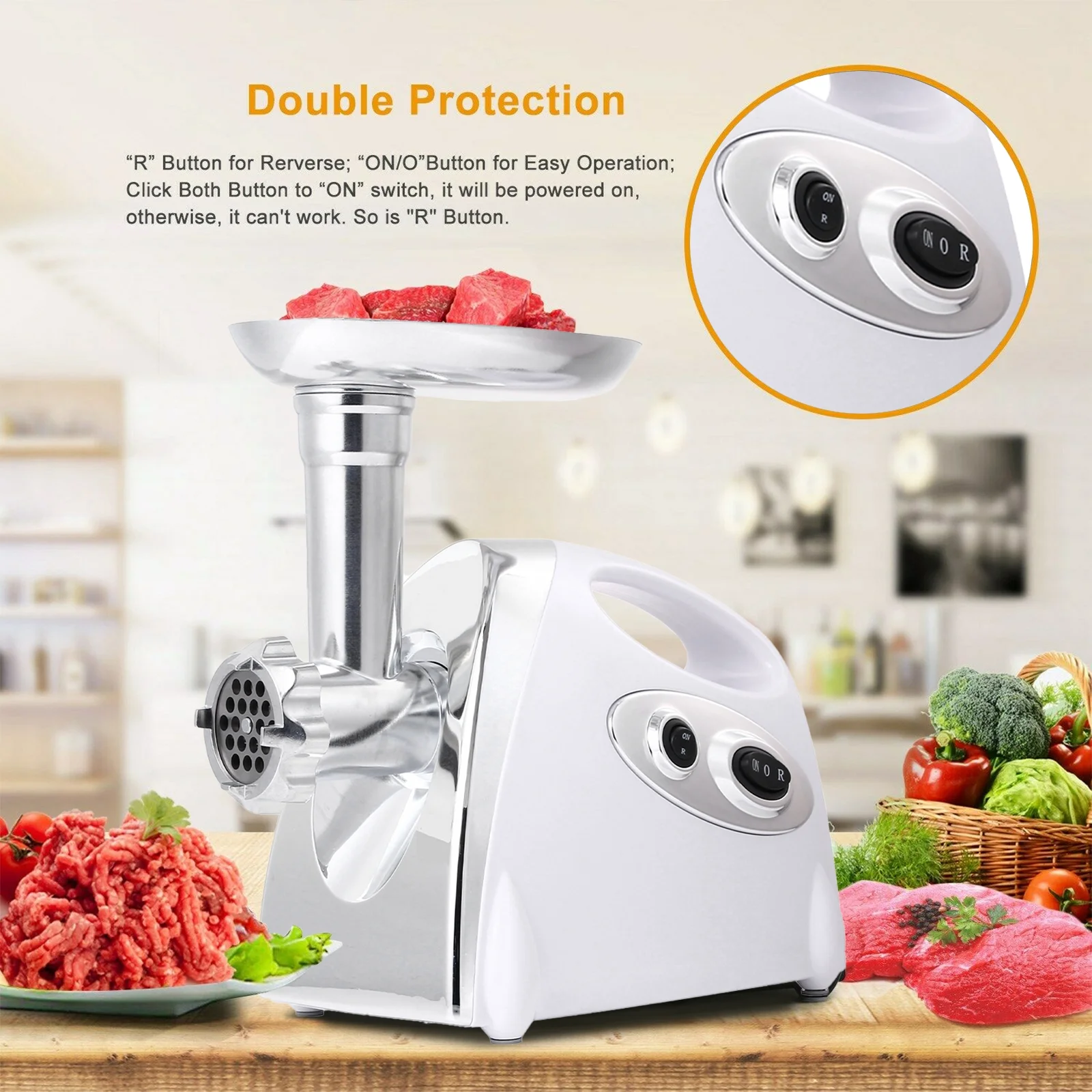SUGIFT 1200W Electric Meat Grinder with Sausage Kit & 3 Grinder Plates, White