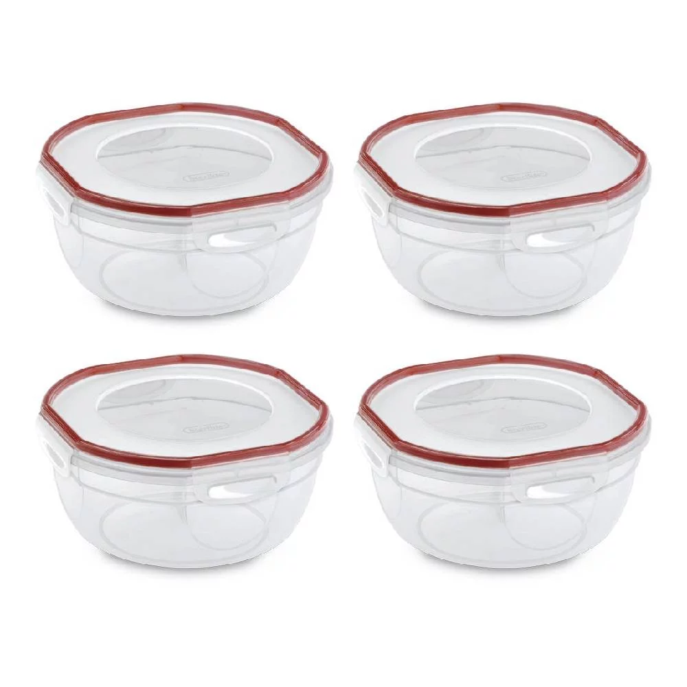 Sterilite Ultra Seal Food Storage Bowl 2.5 Qt Plastic Clear, 4 Pack