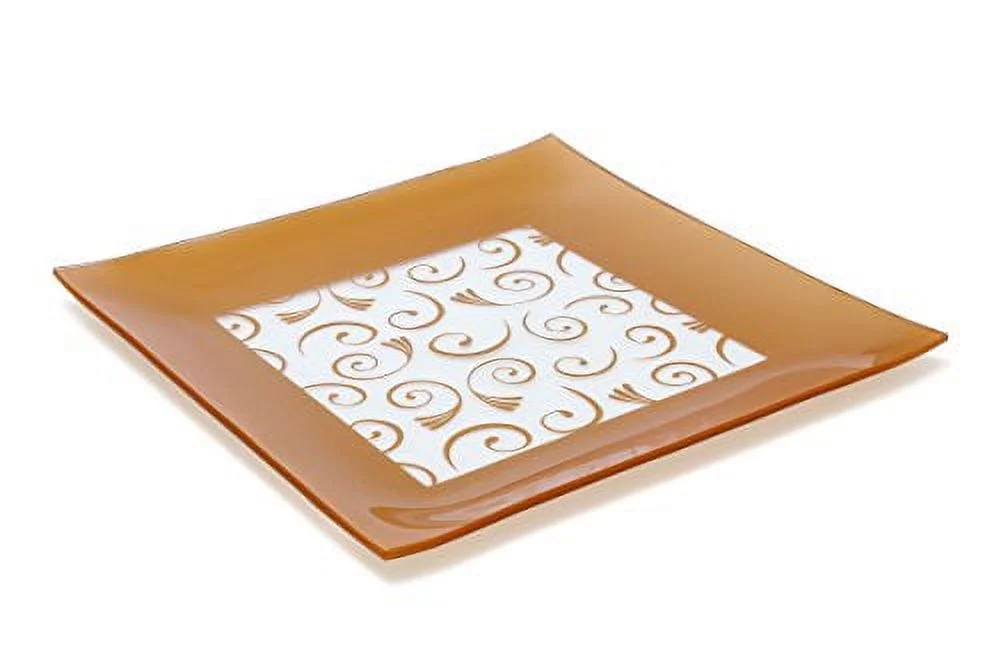 GAC Large 13 Inch Tempered Glass Tray Square Glass Platter Break and Chip Resistant - Oven/Microwave Safe - Dishwasher Safe - Decorative Paisley Pattern Plate, Glass Serving Tray
