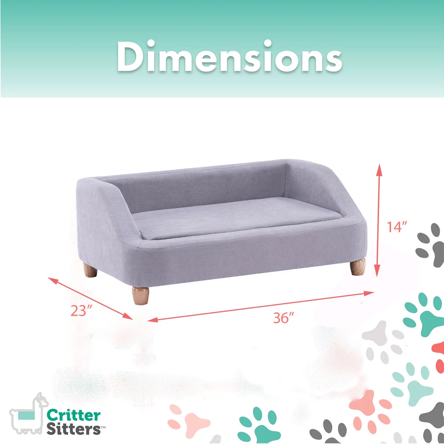 Critter Sitters 36-in. Microfiber Gray Rectangle Pet Bed for Medium-Sized Dogs