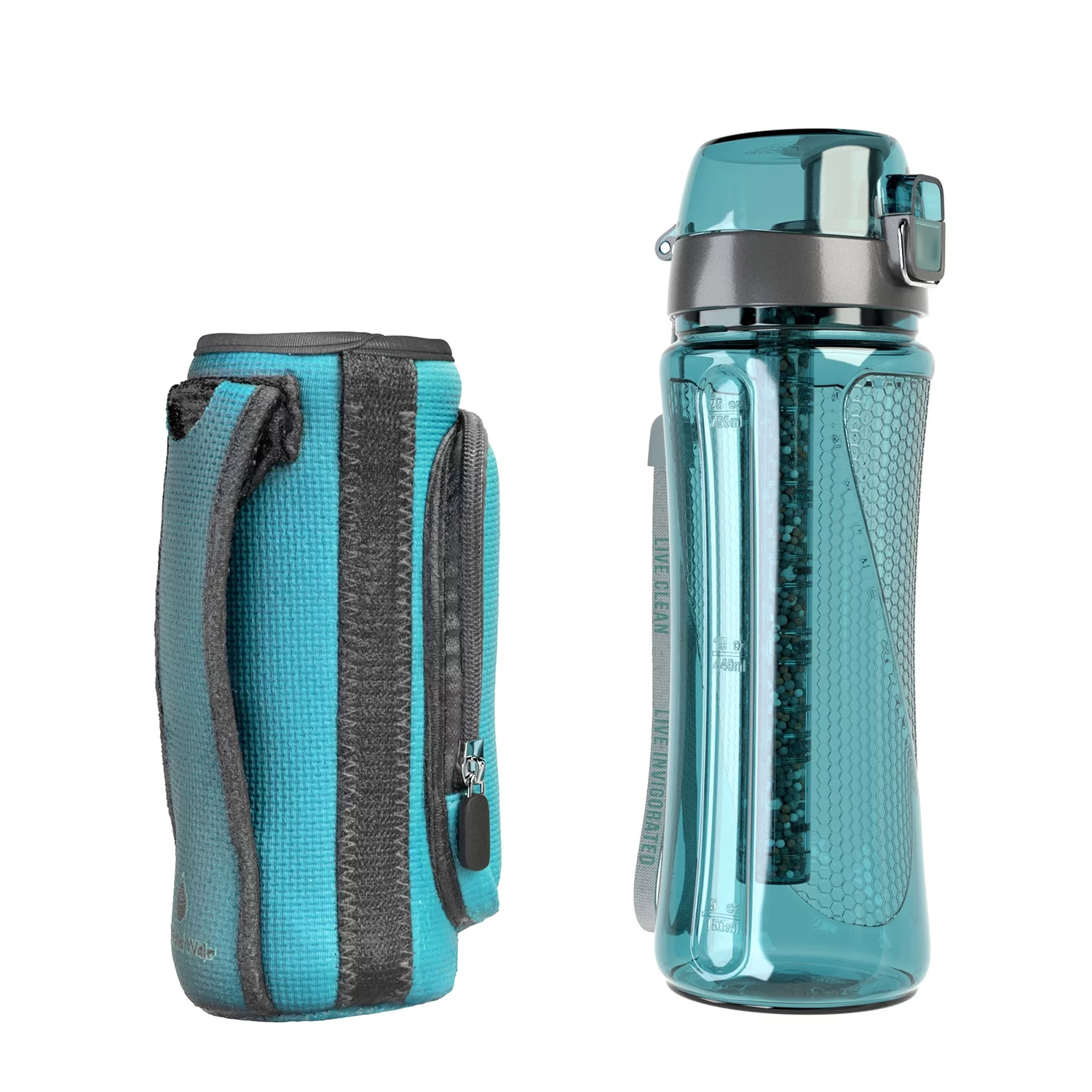 pH REVIVE Alkaline Filter Water Bottle & Carry Case – Water Ionizer – Invigorated Water Filtration System, 25oz, 750ml