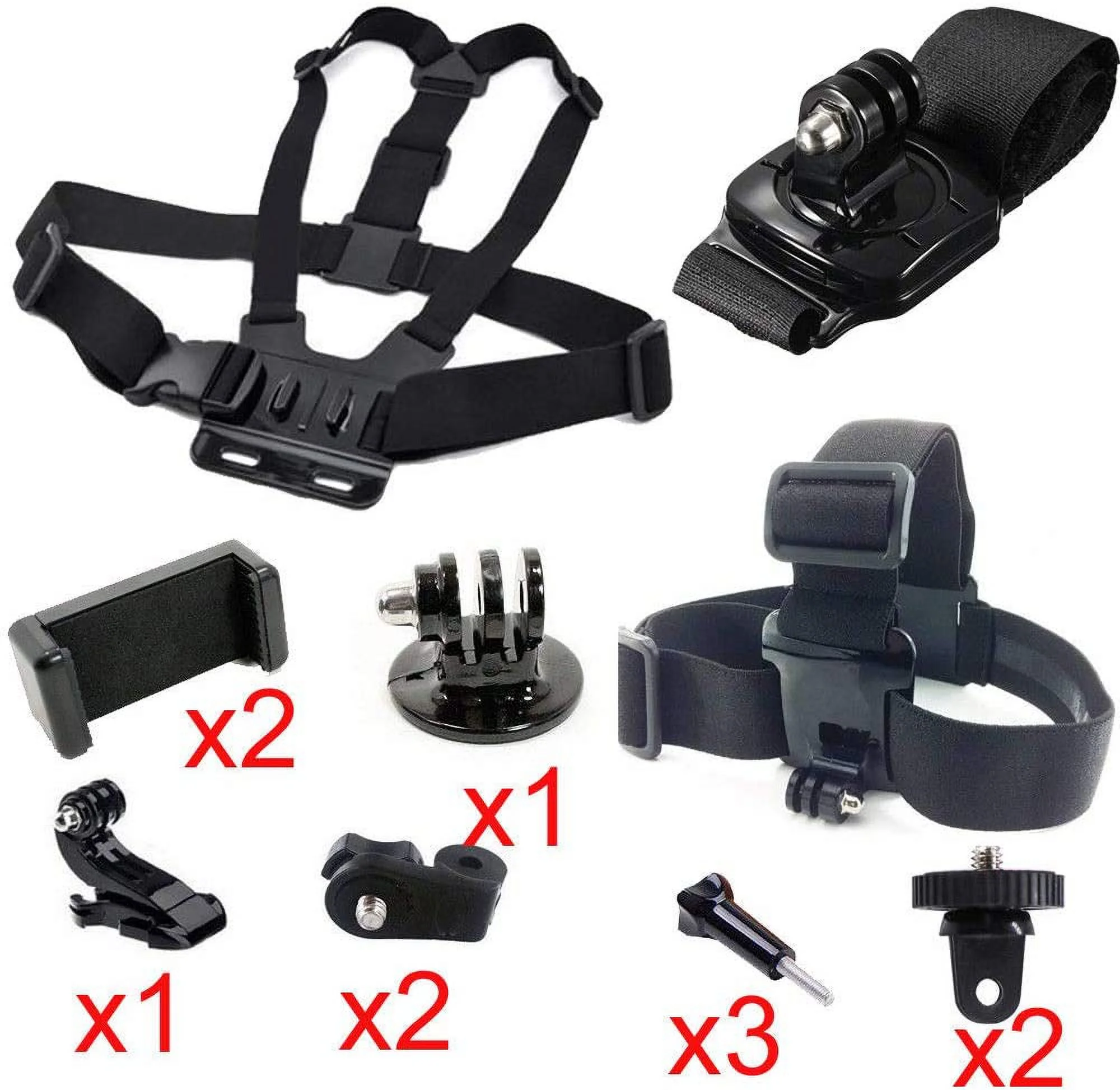Cellphone Selfie Chest Mount+ Head Mount+ Wrist Mount with Clip for Gopro Hero 10 9 8 7 6 5 4 / Sony Action