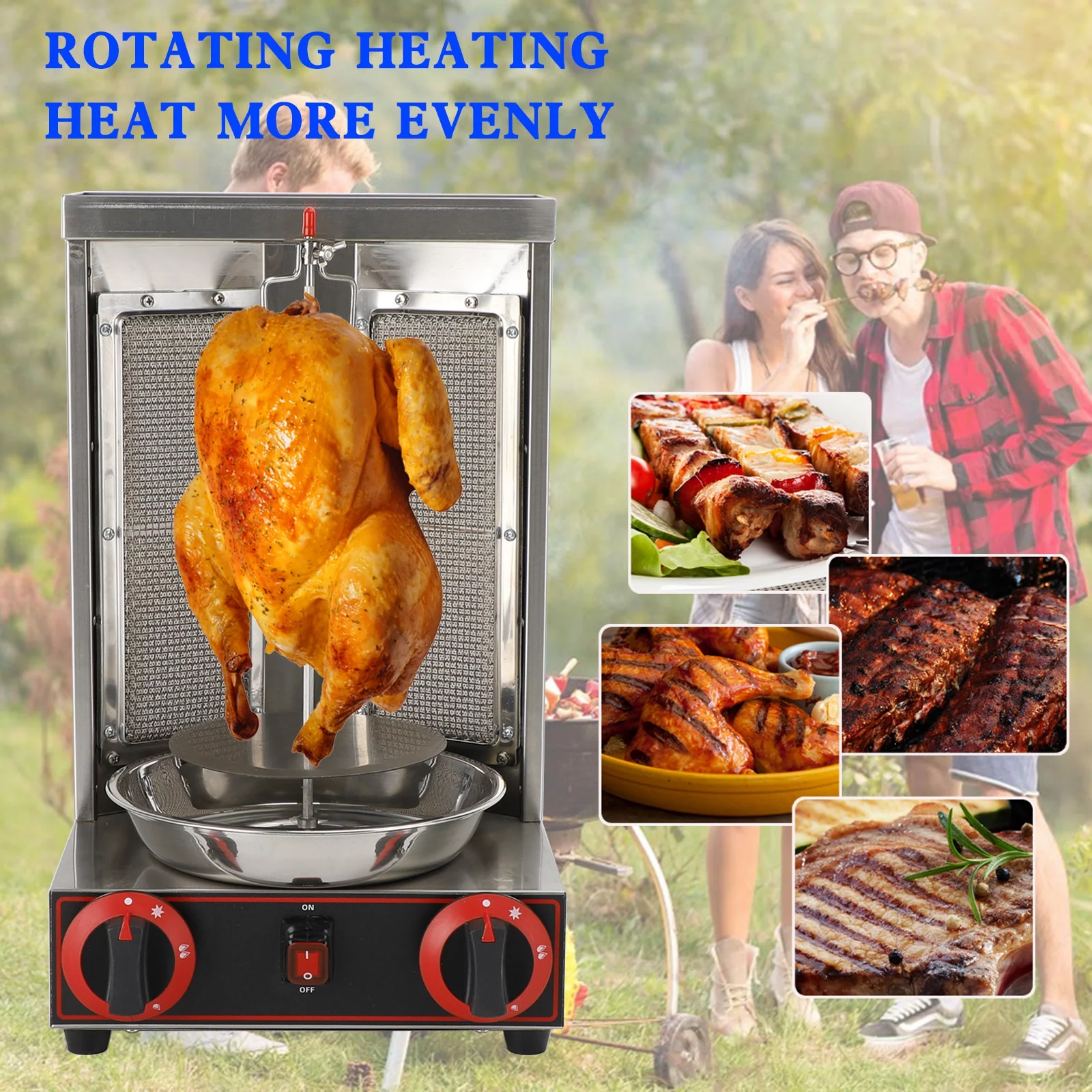 110V Spinning Doner Kebab Grill Machine Gas Vertical Broiler Shawarma Machine