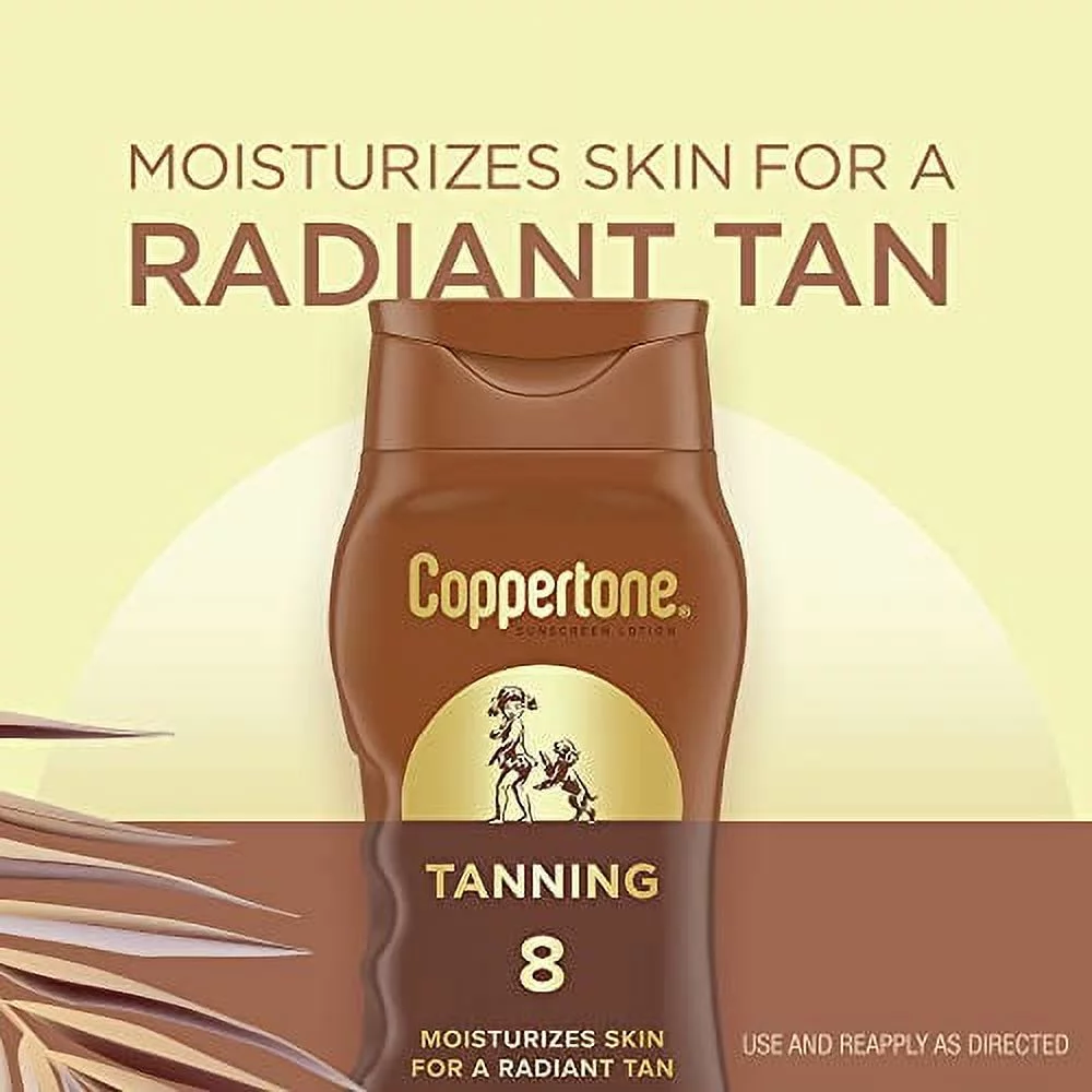 Coppertone Tanning Sunscreen Lotion, Water Resistant Body Sunscreen SPF 8, Broad Spectrum SPF 8 Sunscreen, 8 Fl Oz Bottle