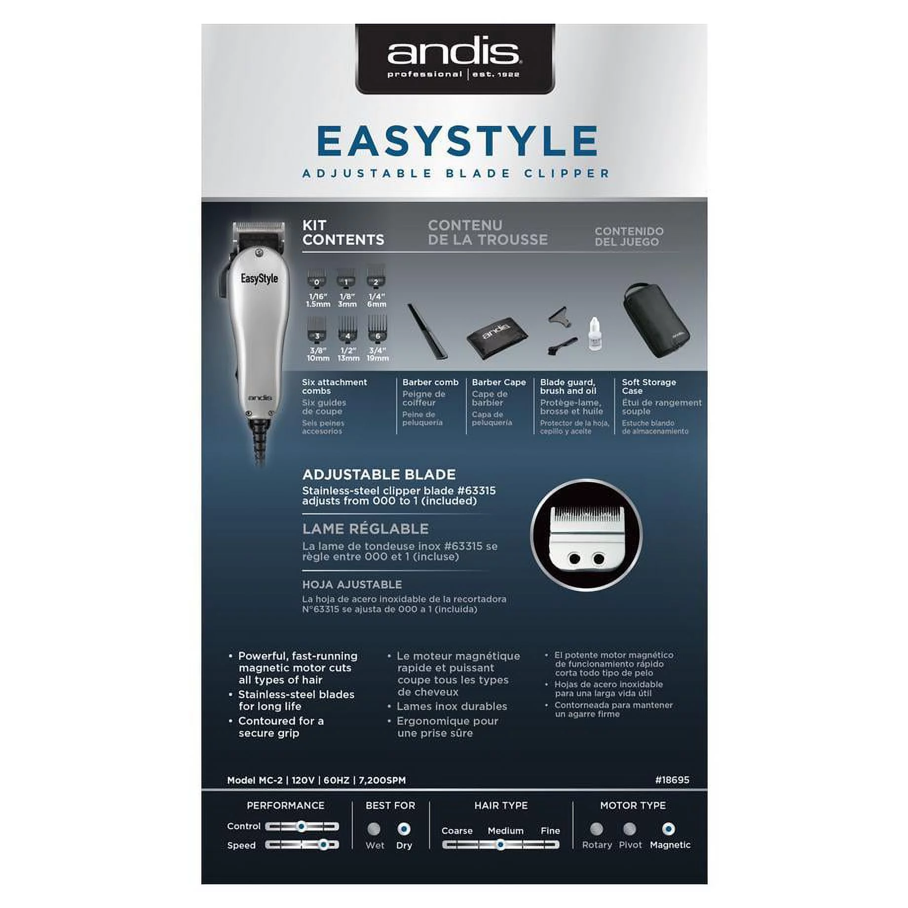 Andis Clippers Easy Style 7 Piece Adjustable Clipper Kit 1 ea
