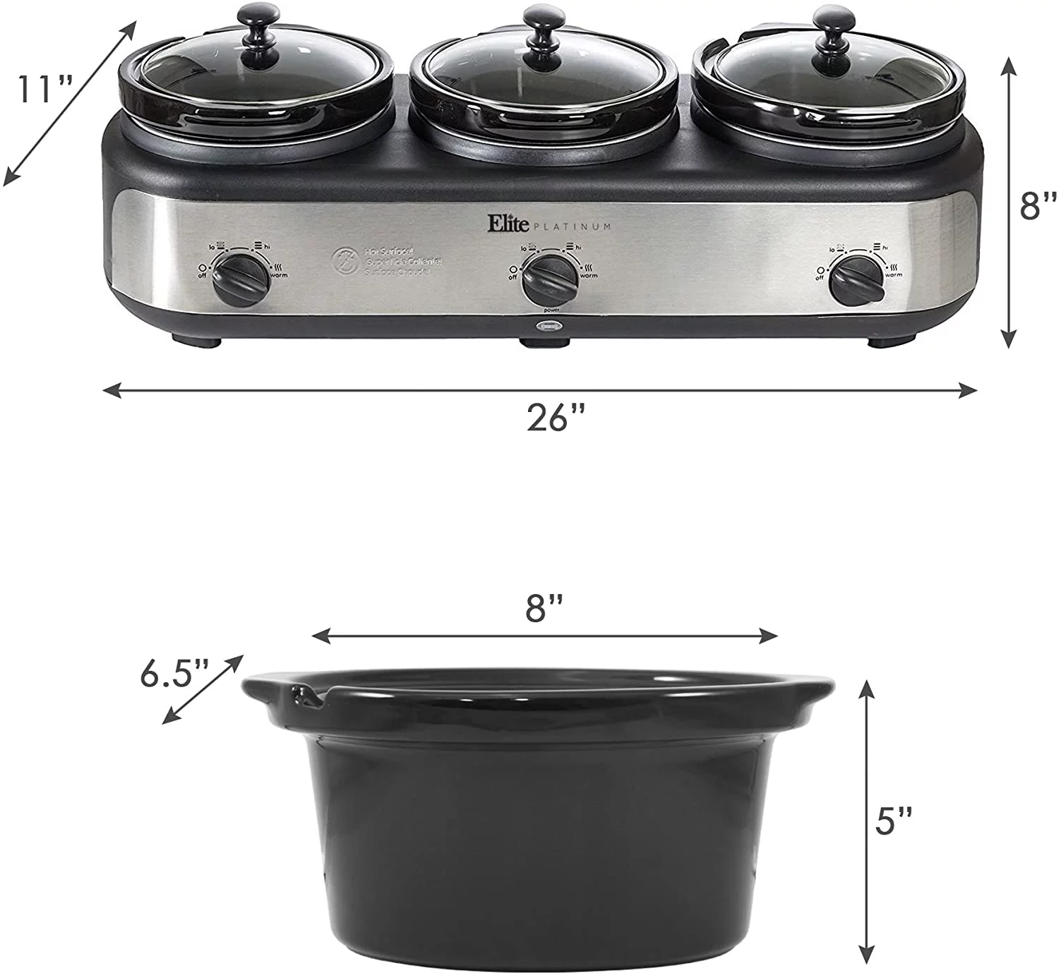 Elite Platinum 3 x 2.5Qt. Triple Slow Cooker EWMST-325FFP