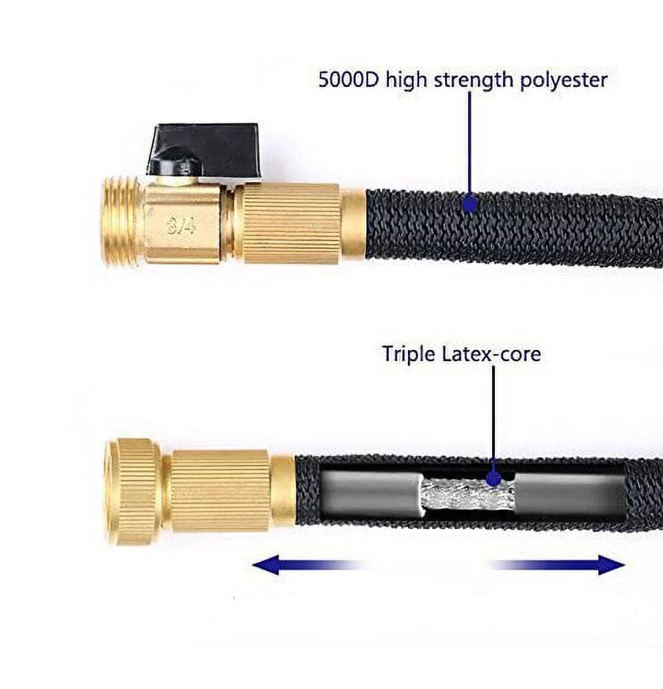 SOGA 50 Ft Expandable Garden Hose with Spray Nozzle 9 Switch Patterns of Watering Hose, Garden Wash Hose, Car Wash, Latex Tube Pipe Solid Brass Durable, Pet Showering Wash Include Hanger - Black