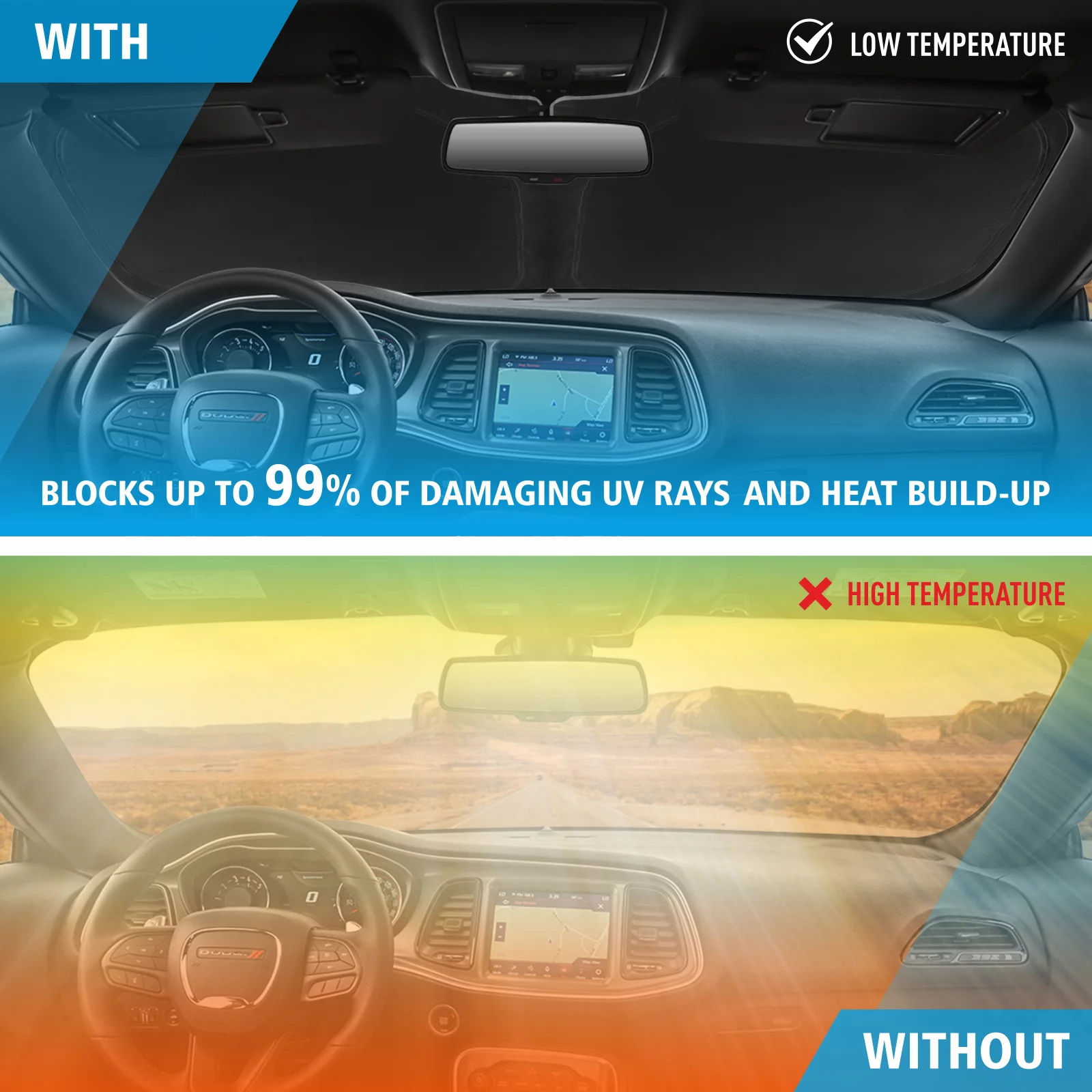 CLIM ART Windshield Sun Shade for Dodge Challenger 2011-2024 - Custom-Fit Foldable Car Sun Shade - Car Sunshade - Vehicle Sun Protector- Front Auto Windshield Cover, Car Windshield - WS2013