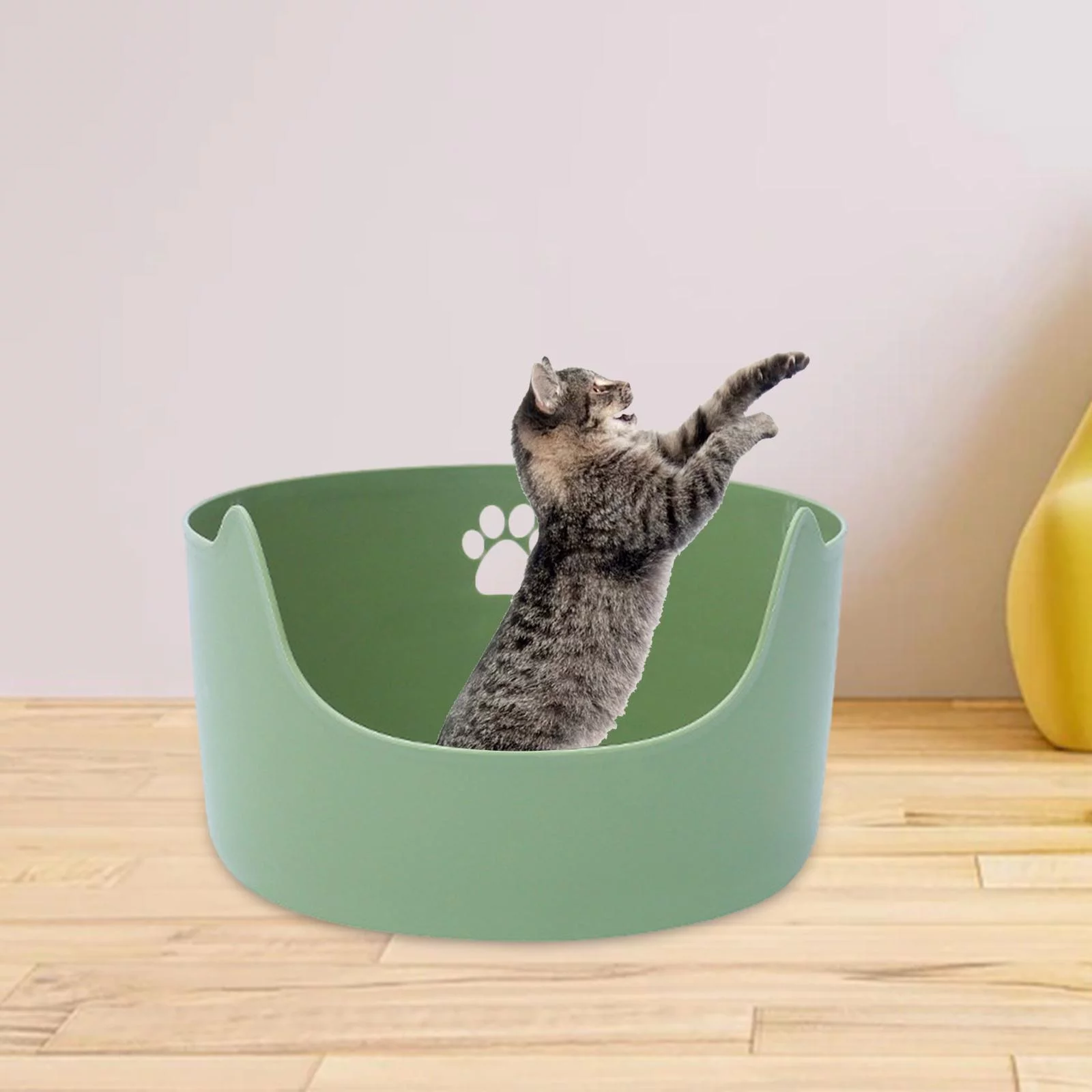 Cats Litter Pan Sifting Litter Boxes Nonstick Anti Splashing Pet Supplies High Sides Open Top Large Cat Toilet Sand Box , Green