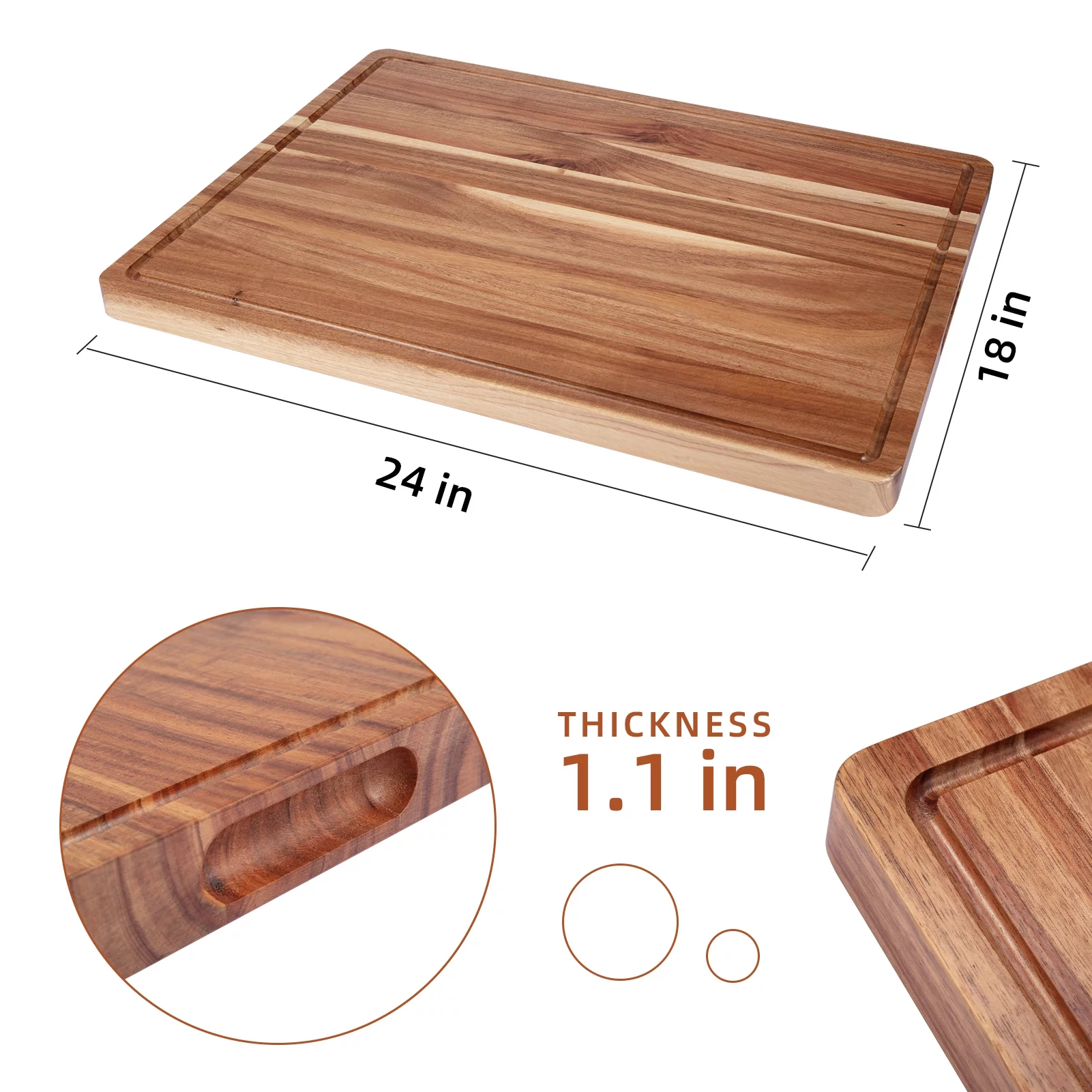 Cibeat Wood Cutting Board 24x18in Kitchen Extra Large Heavy Duty Butcher Block with Juice Groove and Built-in Handles