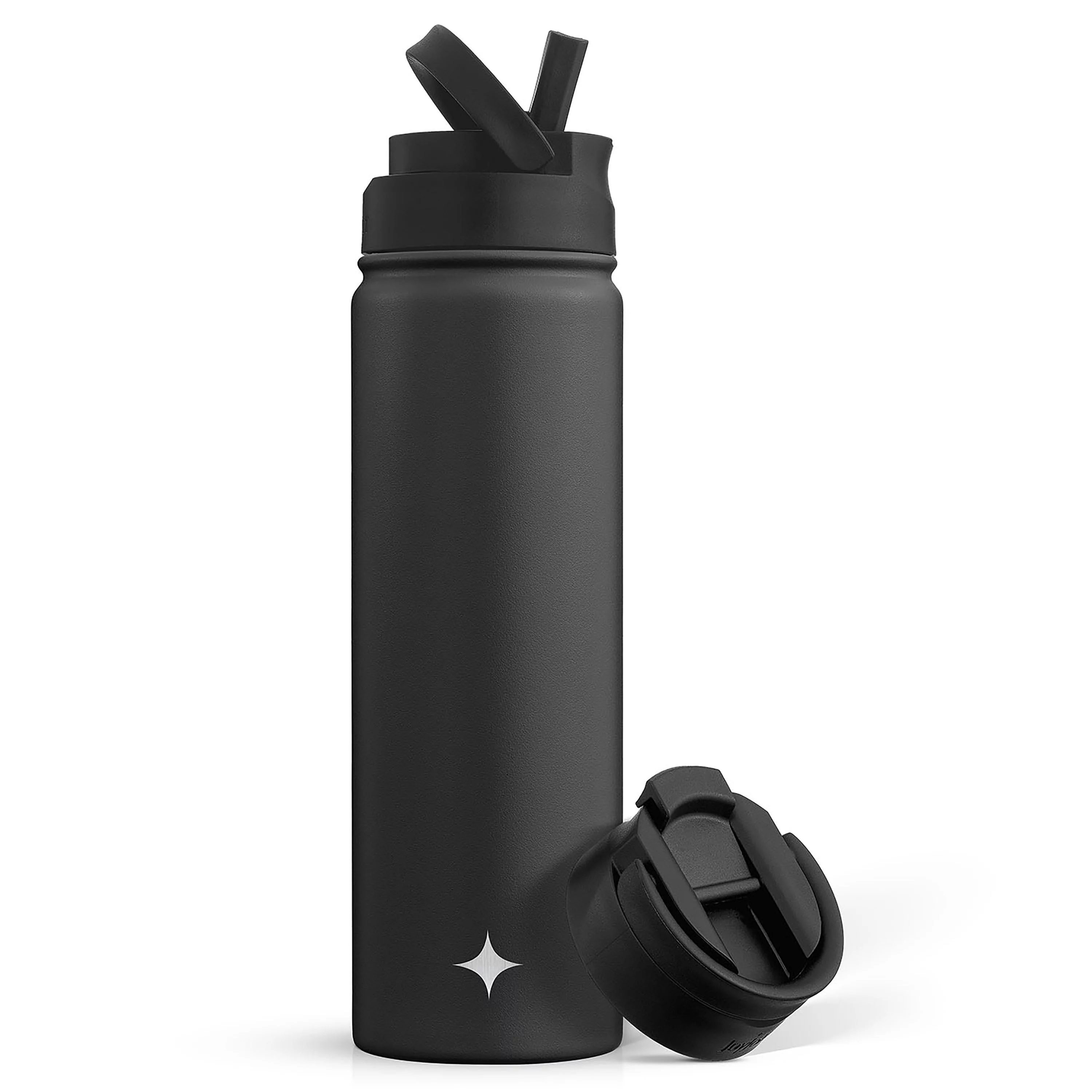 JoyJolt Triple Stainless Steel Insulated Water Bottle with Flip Lid & Sport Straw Lid - 22 oz - Black