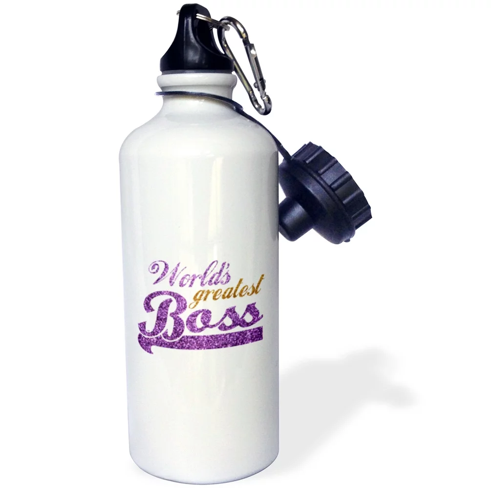 3dRose Worlds Greatest Boss - Best work boss ever - purple and gold text - faux sparkles matte glitter-look, Sports Water Bottle, 21oz