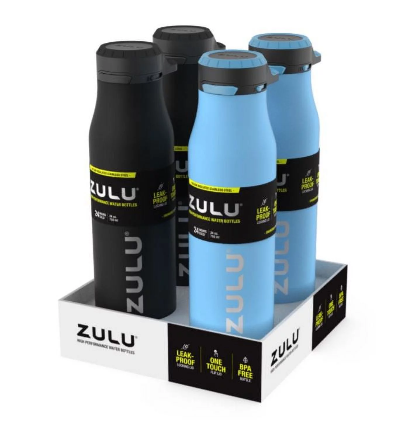 ZULU Ace 24oz Stainless Soft Chug Water Bottle BLK + BLU
