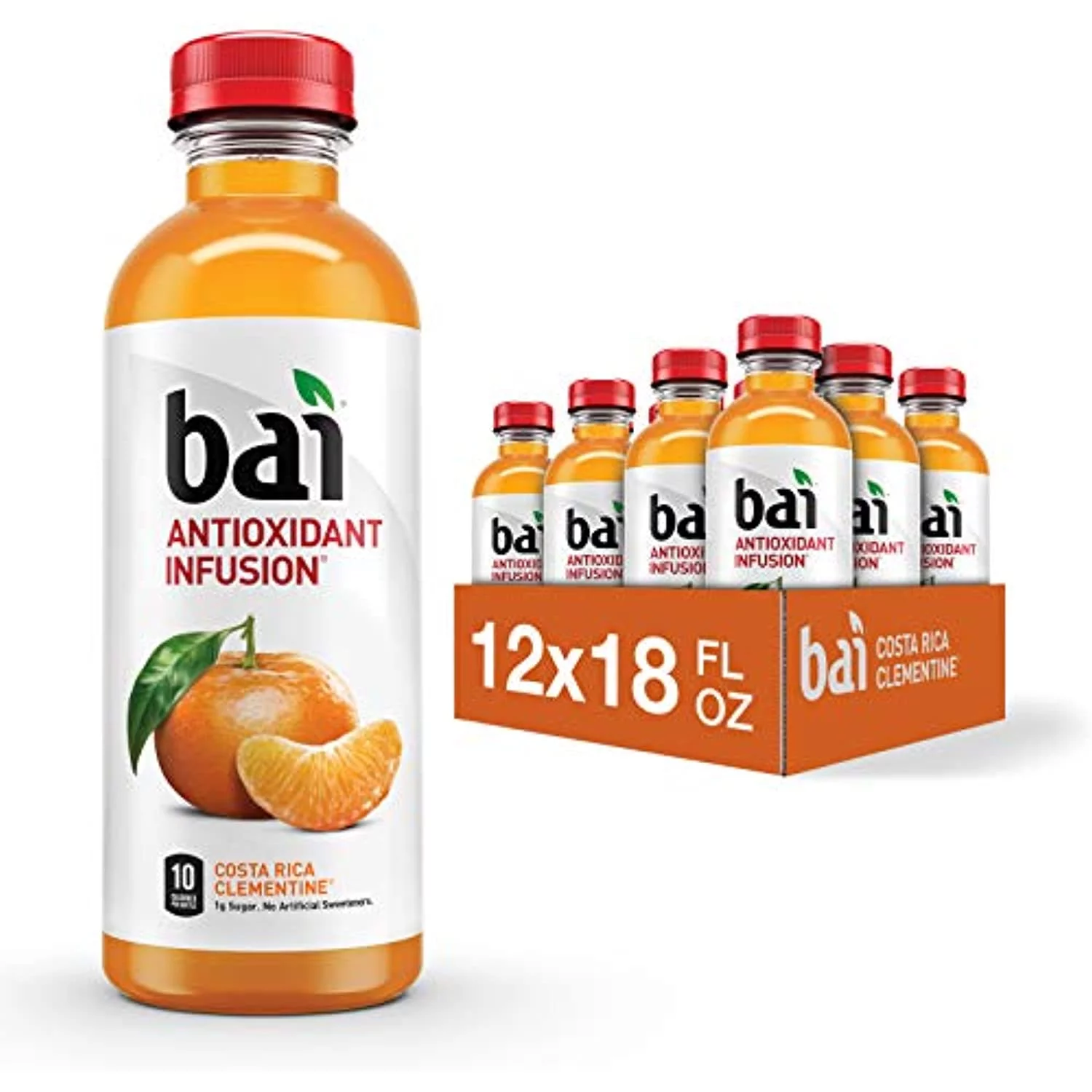 Bai Flavored Water, Costa Rica Clementine, Antioxidant Infused Drinks, 18 Fluid Ounce Bottles, (Pack Of 12)