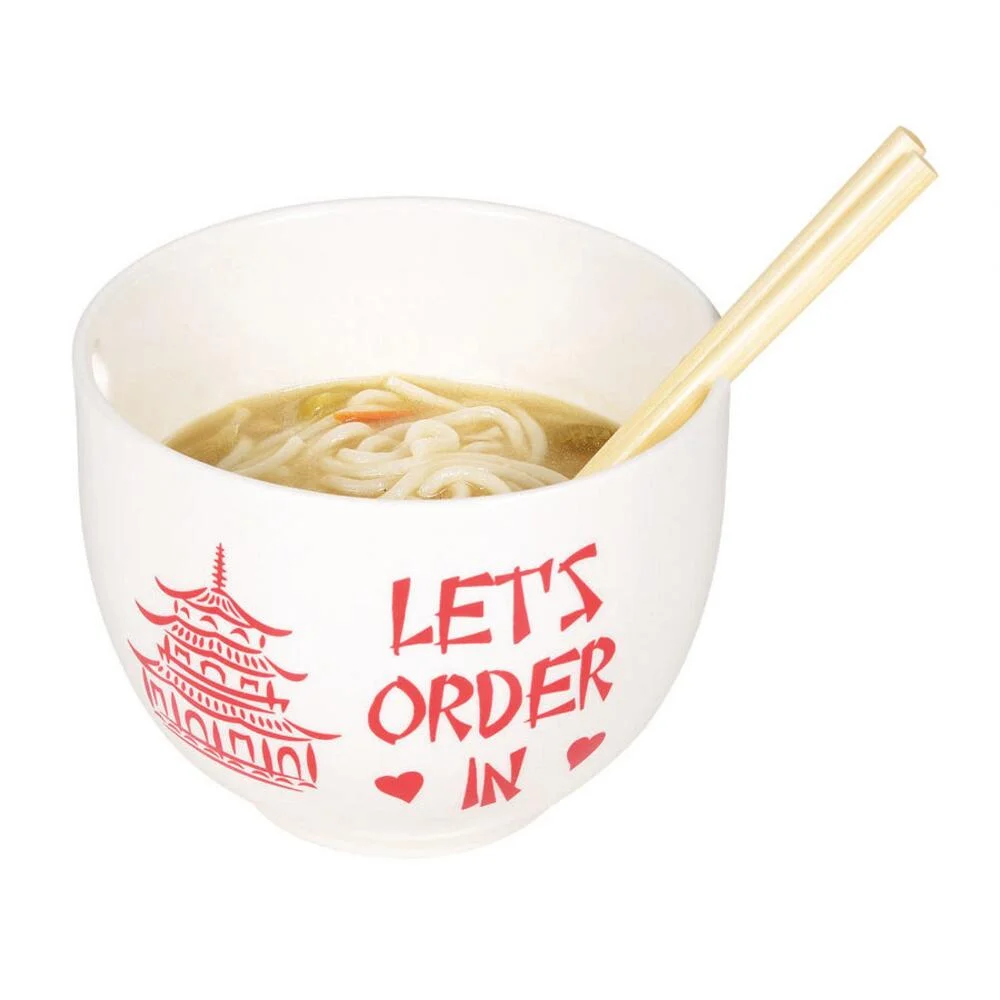 Enesco 6005728 Let's Order In Ramen Bowl and Chopsticks Set, 5.25 Inch, Red and White