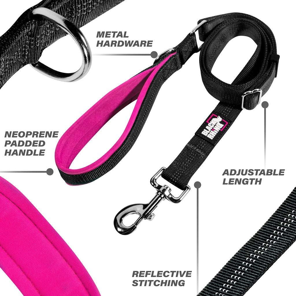 BLACK RHINO Training Dog Leash with Padded Handle Adjustable (Pink/Black)