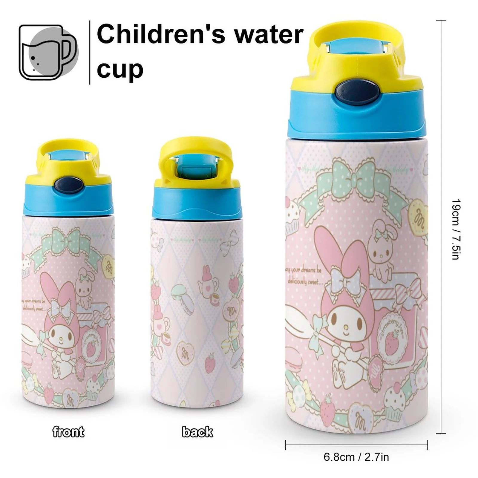 My Melody Cute Children's Water Bottle Vacuum Insulated Stainless Steel Cup With Straw Toddler Thermoses