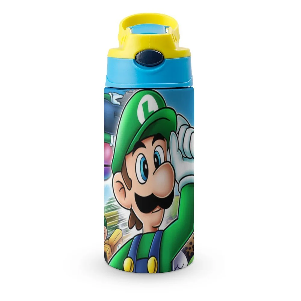 Funny Game Luigi's Mansion Kid's Insulated Water Bottle With Straw Vacuum Stainless Steel Cup Leak-Proof Children Toddler Thermoses