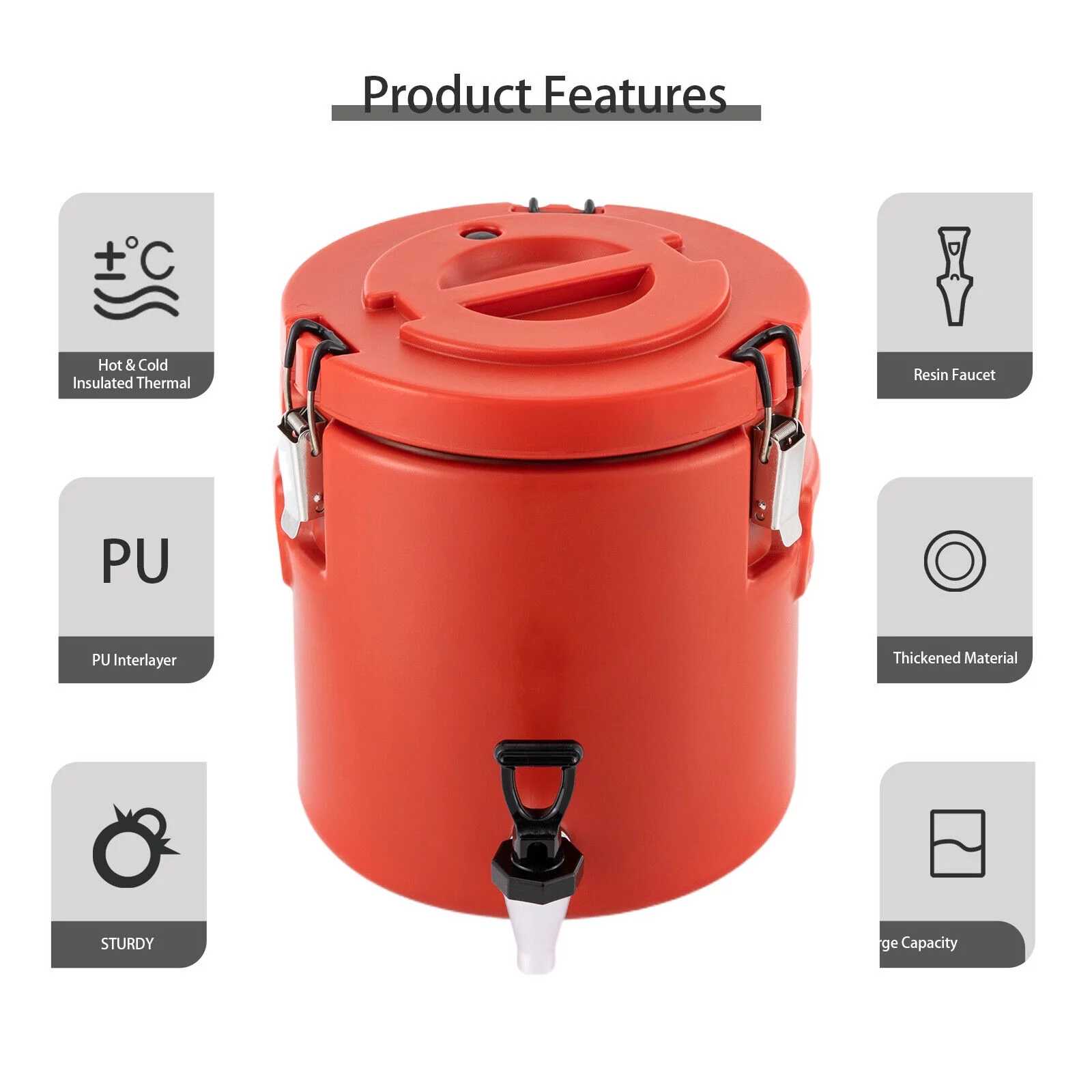 MIDUO Insulated Thermal Beverage Dispenser Hot & Cold Drink Stainless Steel Dispenser w/ Faucet