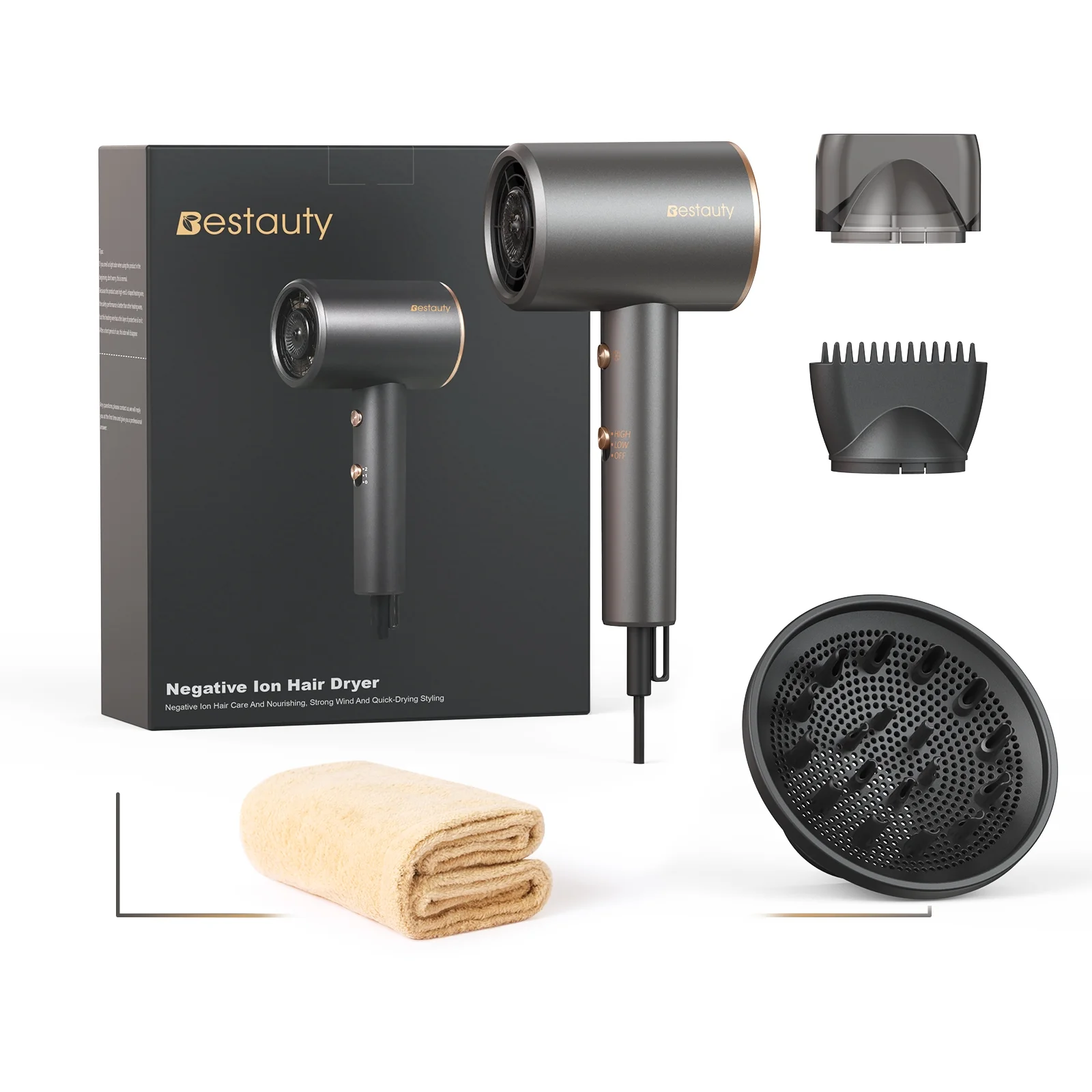 Bestauty Hair Dryer Large Wind, Quick Drying, Hydrate Hair with 2 Styling Wind Nozzles for Household and Hotel
