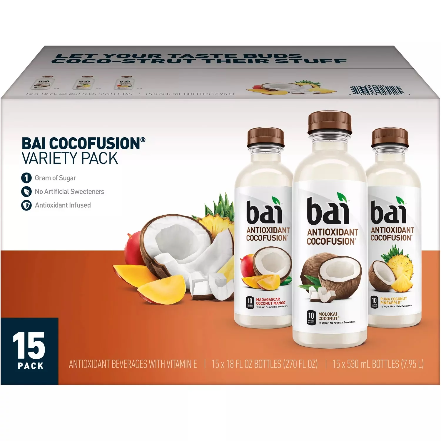 Bai Cocofusions Antioxidant Infused Beverage Variety Pack, 18 Fl Oz (15 Pack)