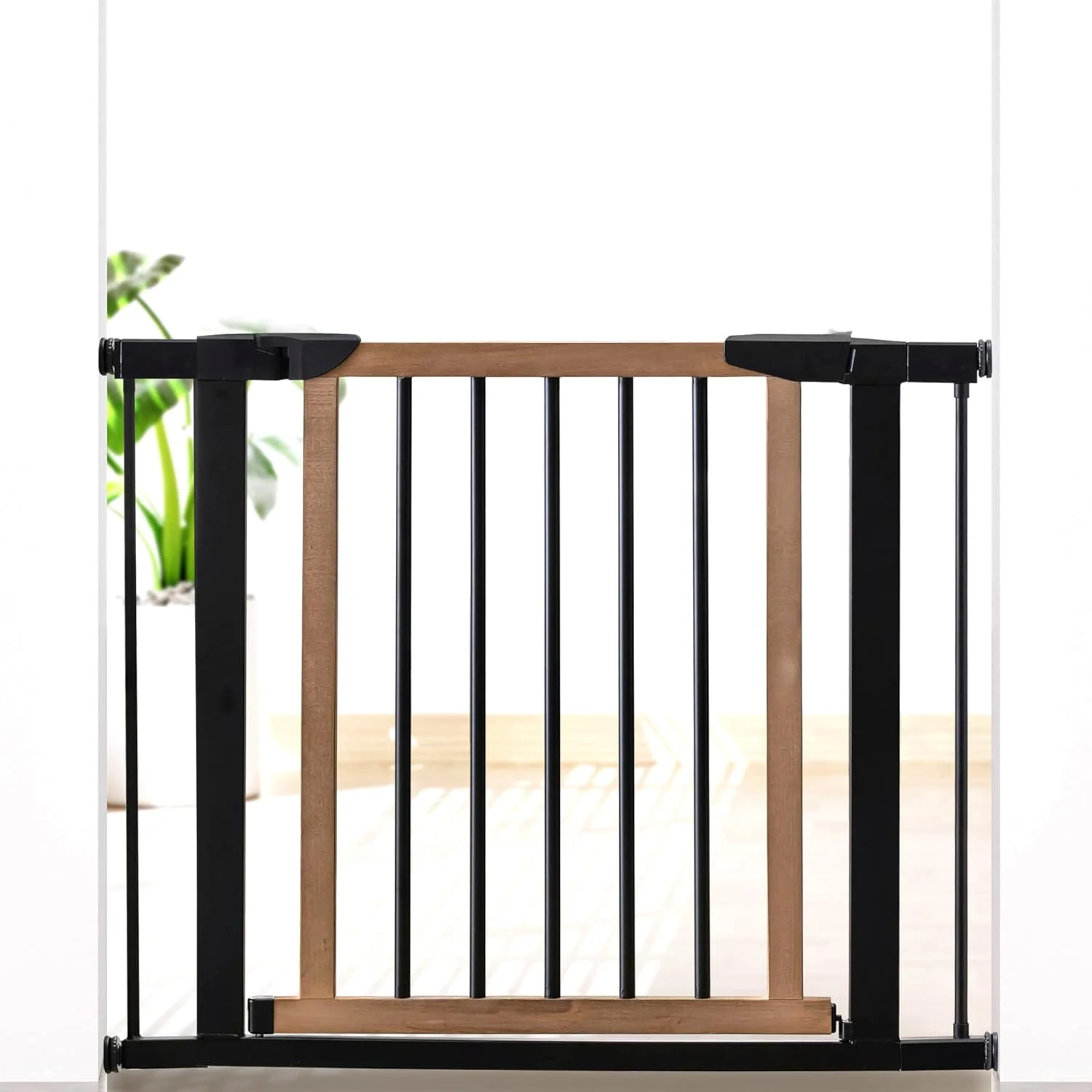 Logan Dog Gate - Indoor Pet Barrier and Wooden Dog Gate with Walk Through Swinging Door - Pressure Mounted for Walls and Stairs - Puppy Gates for The House - Expandable 29.5