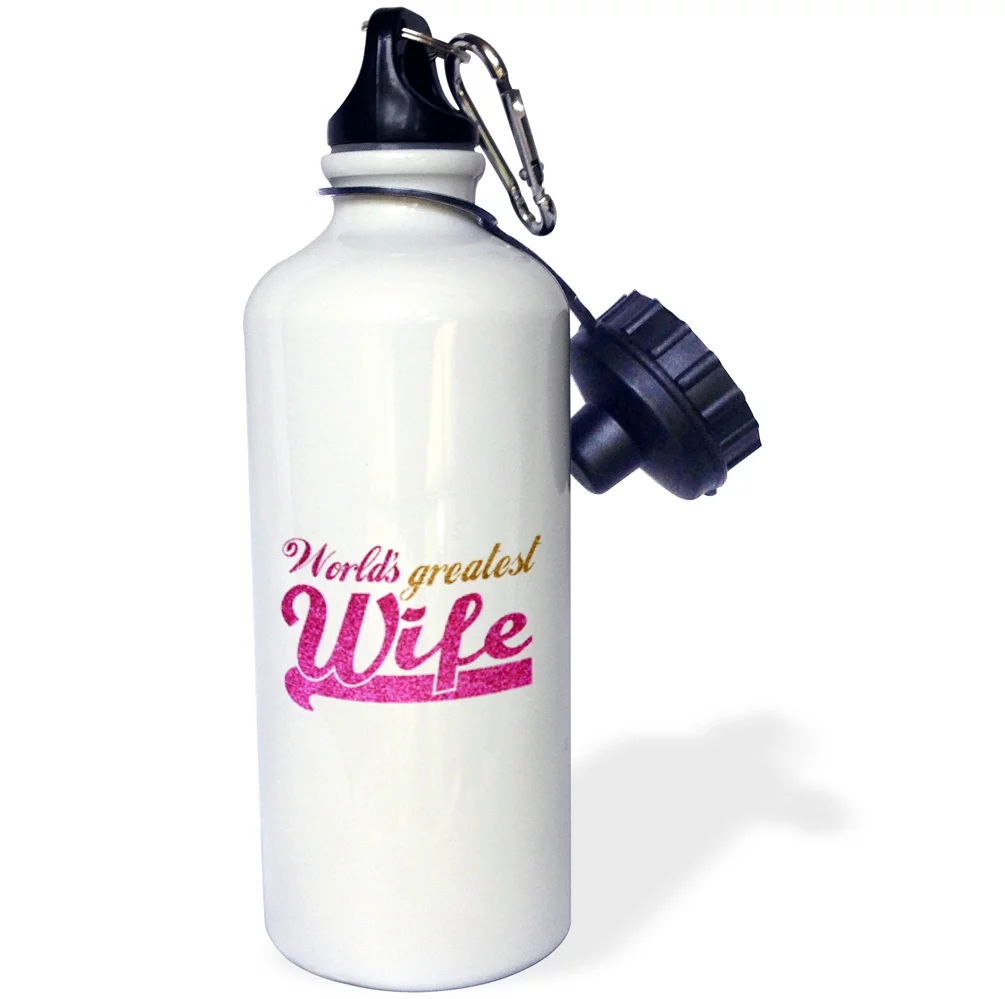 3dRose Worlds Greatest Wife - Romantic marriage or wedding anniversary gifts for her - best wife - hot pink - Straw Water Bottle, 21-ounce
