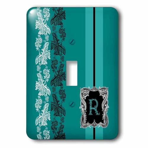 3dRose Monogram Initial M in Teal White and Black Lace - Single Toggle Switch