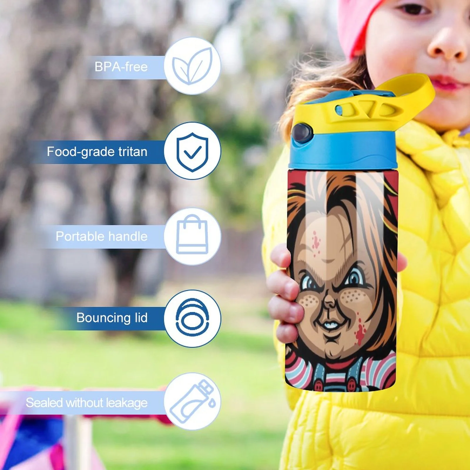 Chucky Movie Kid's Insulated Water Bottle With Straw Vacuum Stainless Steel Cup Leak-Proof Children Toddler Thermoses