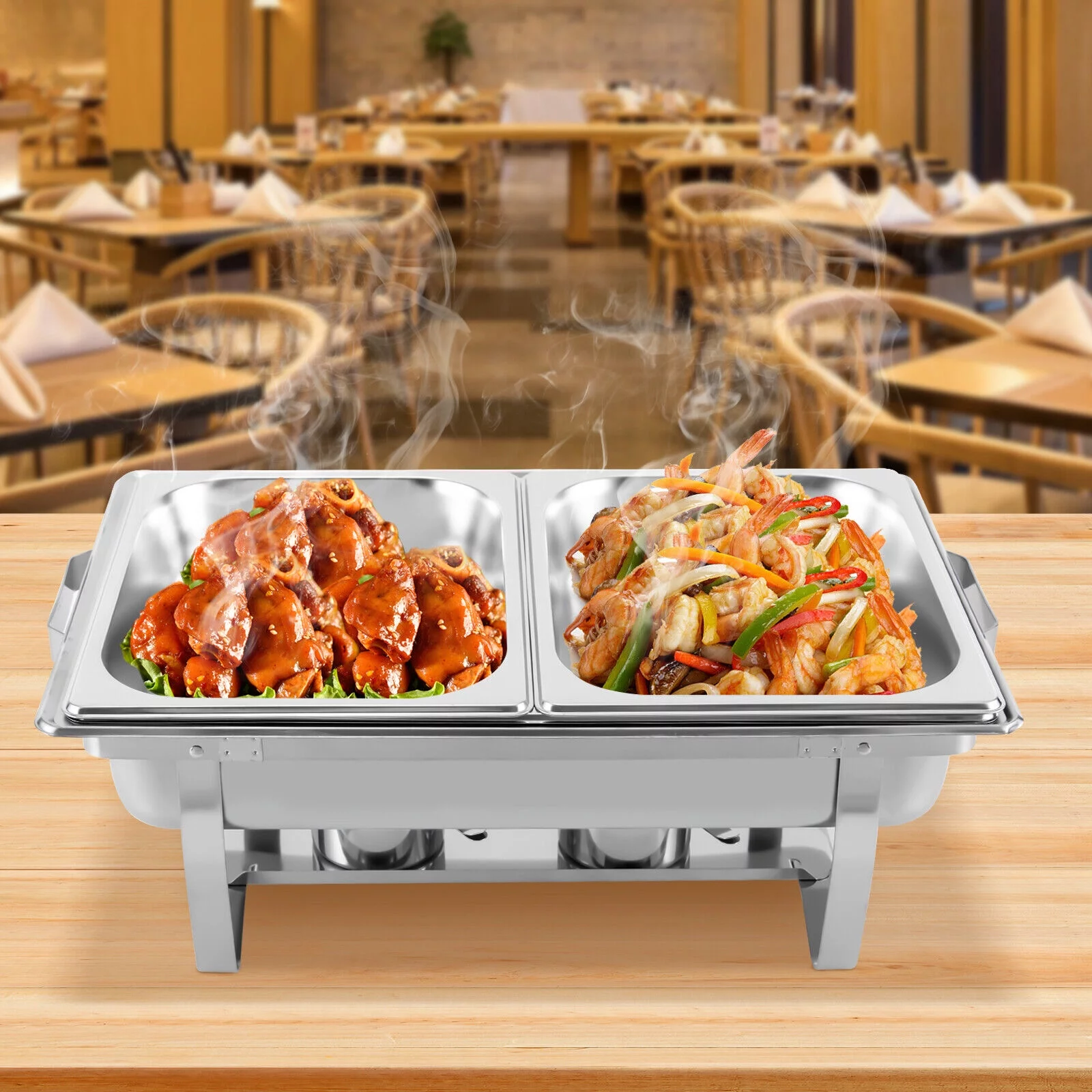 Miumaeov 9.5QT Stainless Steel Catering Chafer Chafing Dish Sets Rectangular Buffet Warmer with Fuel Holder and Lid