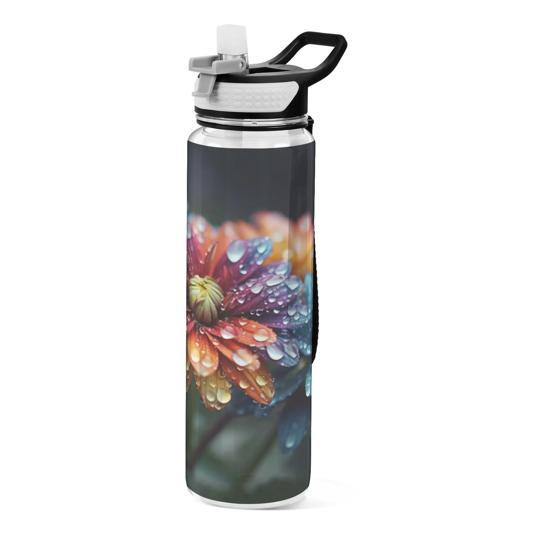 Flower 32oz Water Bottles with Straw Tritan Leakproof Sports Bottle BPA Free Clear for Fitness Gym Swimming Cycling