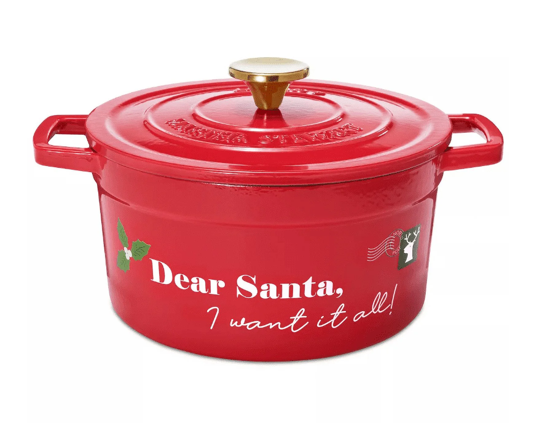 Martha Stewart - Enameled Cast Iron 4Qt Round Casserole - The Holiday Collection - Dear Santa