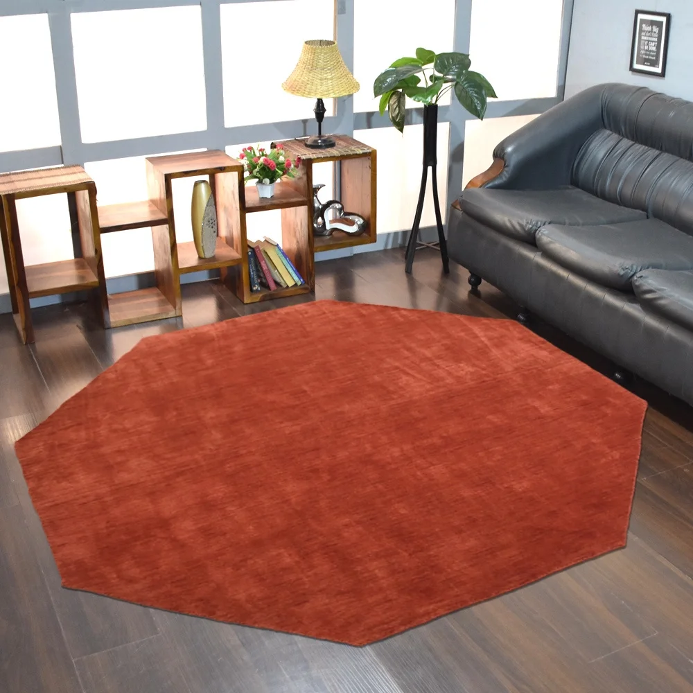 RUGSOTIC CARPETS HAND KNOTTED LOOM WOOL ECO-FRIENDLY AREA RUGS - 8'x8', Octagon, Light Red, Plain Solid Design, High Pile Thick Handmade Anti Skid Area Rugs for Living Room, Bed Room (L00111)