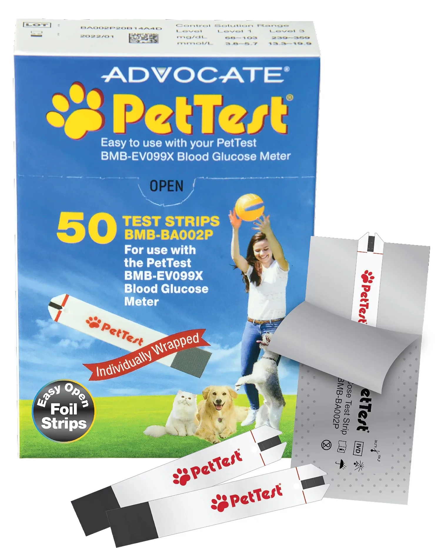 PetTest Diabetes Blood Glucose Tests Strips for Dogs and Cats for use with PetTest Glucose Monitor (50 Strips)