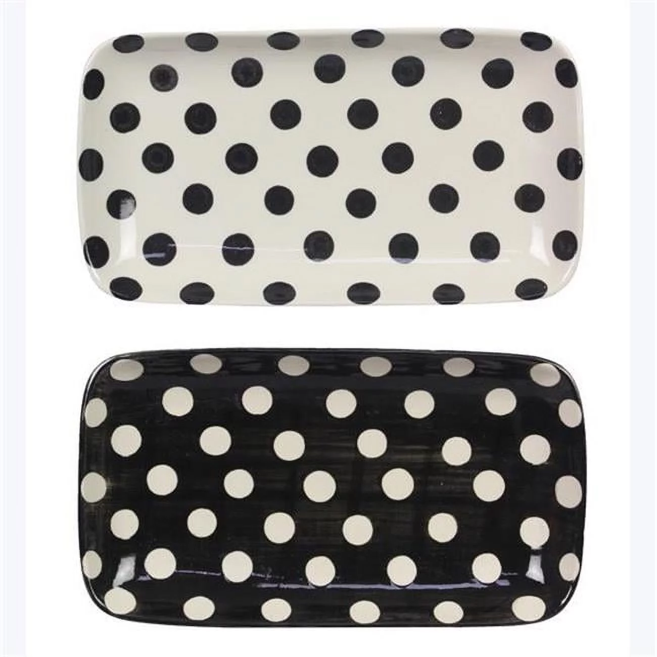 Youngs 12563 Stoneware Black & White Rectangular Trinket & Tray