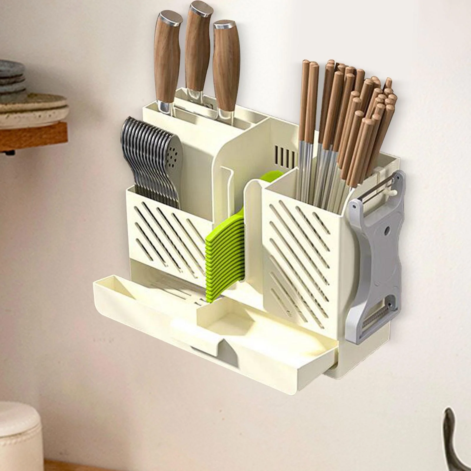 CUTICATE Kitchen Utensil Holder Cooking Utensil Organizer Flatware Organizer Utensil Drying Rack Wall Mounted for Kitchen Forks Spoons