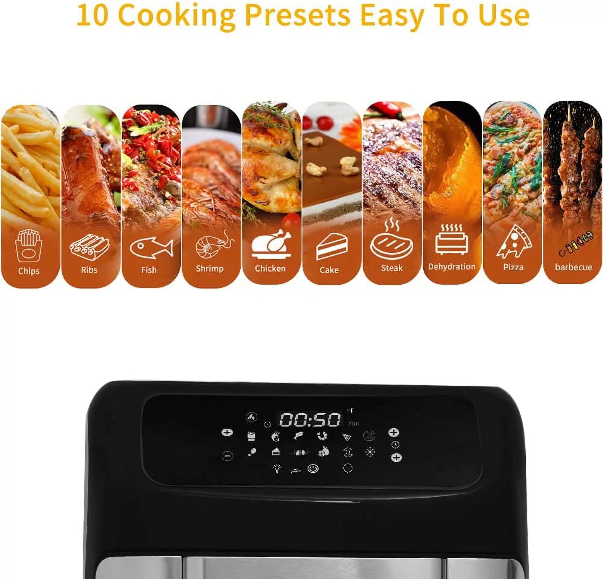 12 Quart 10-in-1 XLarge Capacity Air Fryer Oven W/ Digital Touch Screen Control & Integrated Digital Temperature Probe