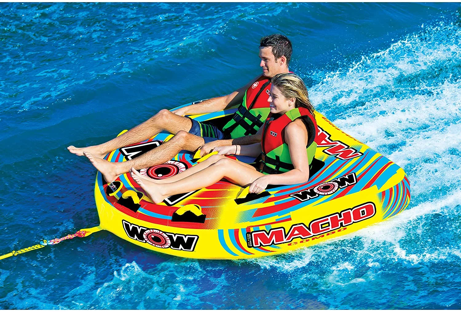 WOW World of Watersports Macho Multiple Riding Positions Tube 1 or 2 Person Inflatable Deck and Cockpit Towable Tube for Boating, 16-1010