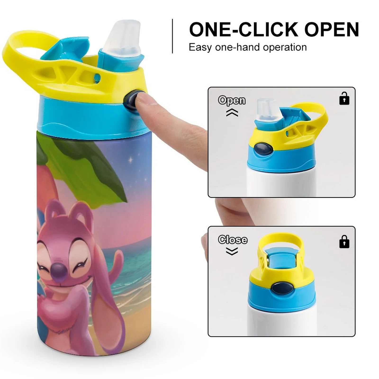 Stitch Cute Animals Children's Water Bottle Vacuum Insulated Stainless Steel Cup With Straw Toddler Thermoses