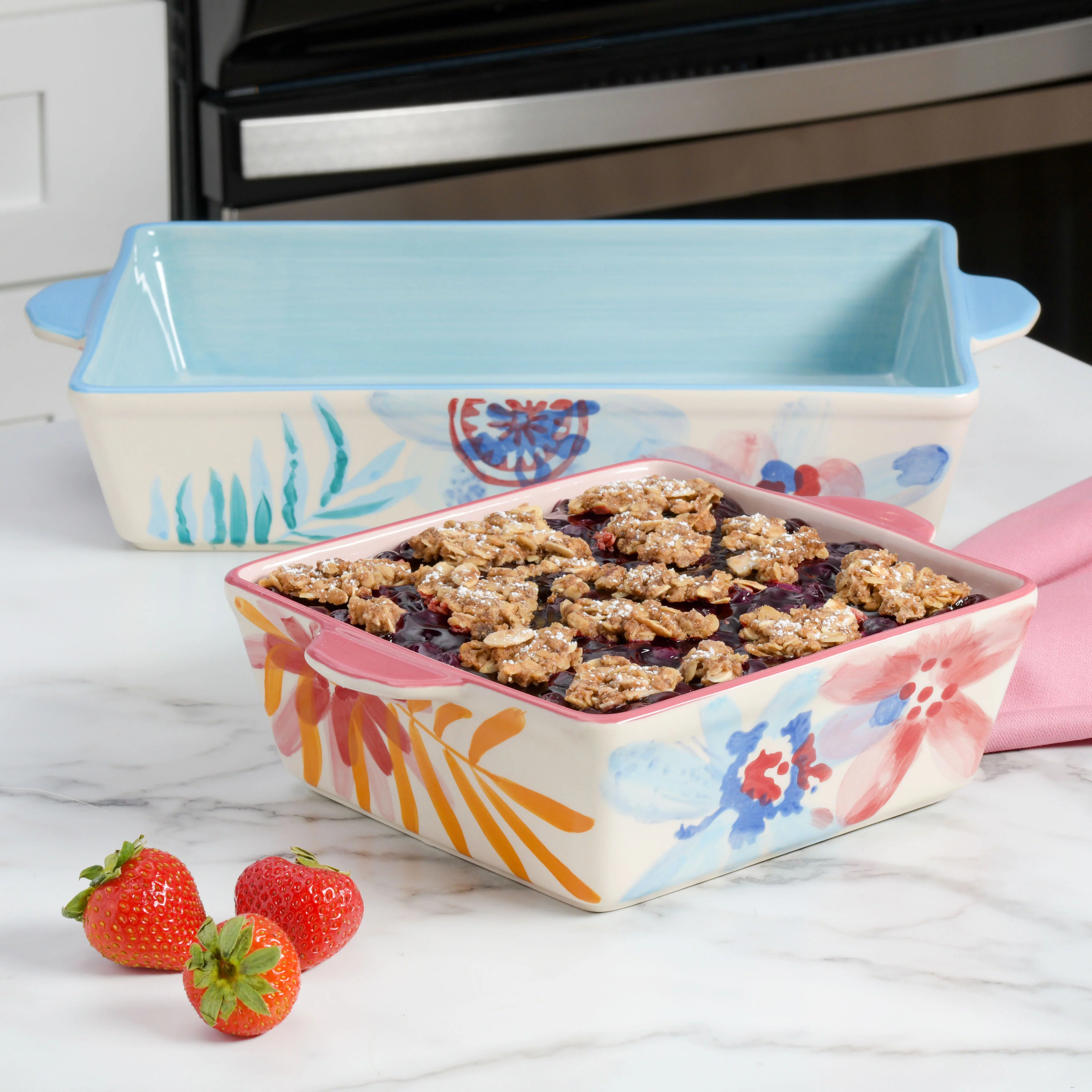 Spice by Tia Mowry Goji Blossom 2-Piece Hand-Painted Ceramic Bakeware