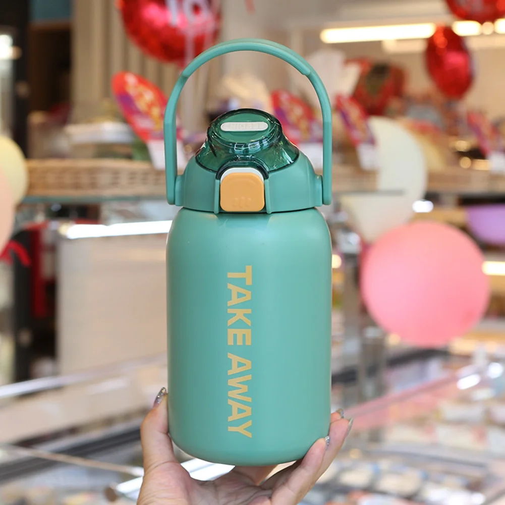Ready Stock 850ml Thermos Cute Water Bottle Stainless Steel Vacuum Flasks Large Capacity Thermal Tumbler Insulated Cup With Straw Mug
