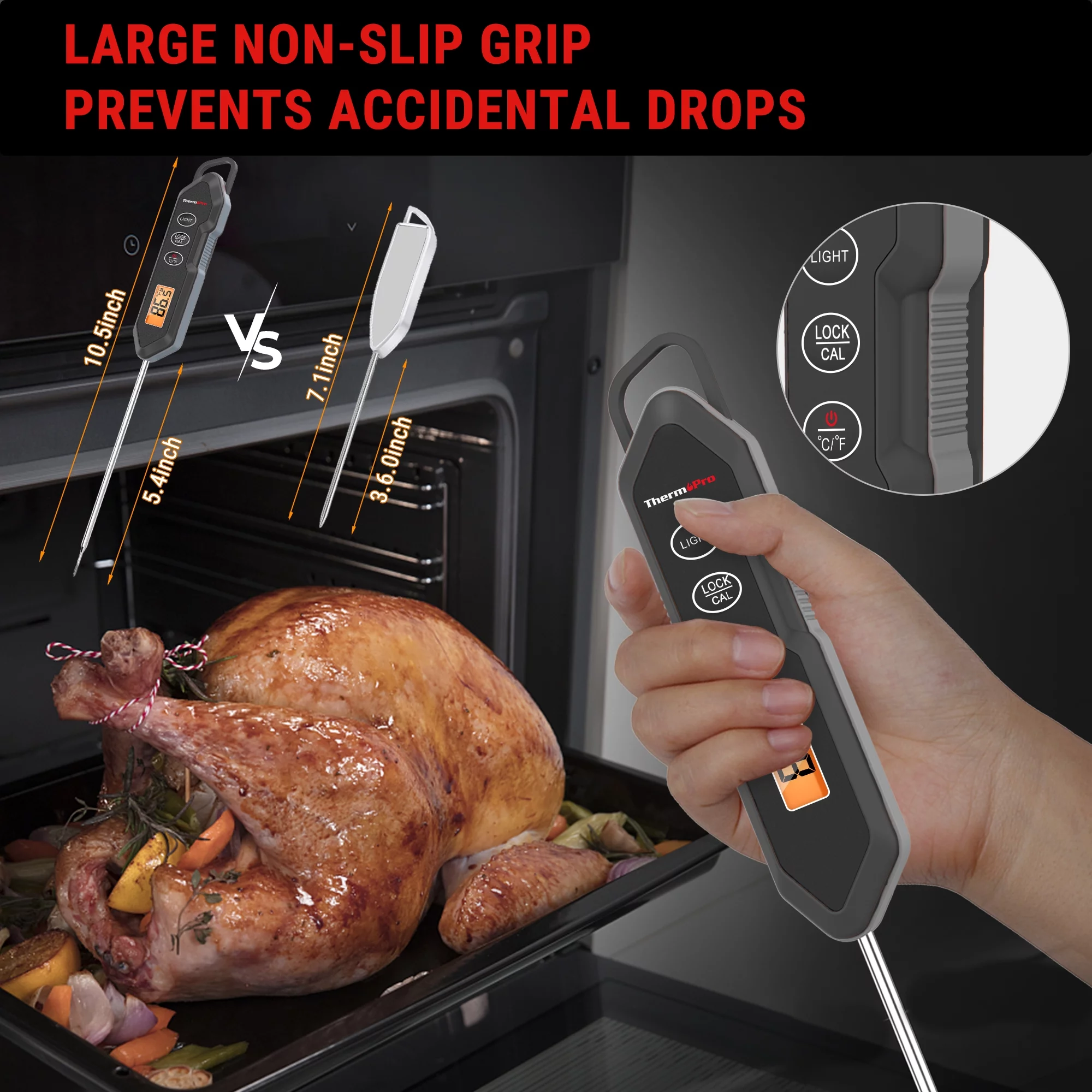 ThermoPro TP15HW Waterproof Digital Meat Thermometer with Stainless Steel Probe and LCD Display