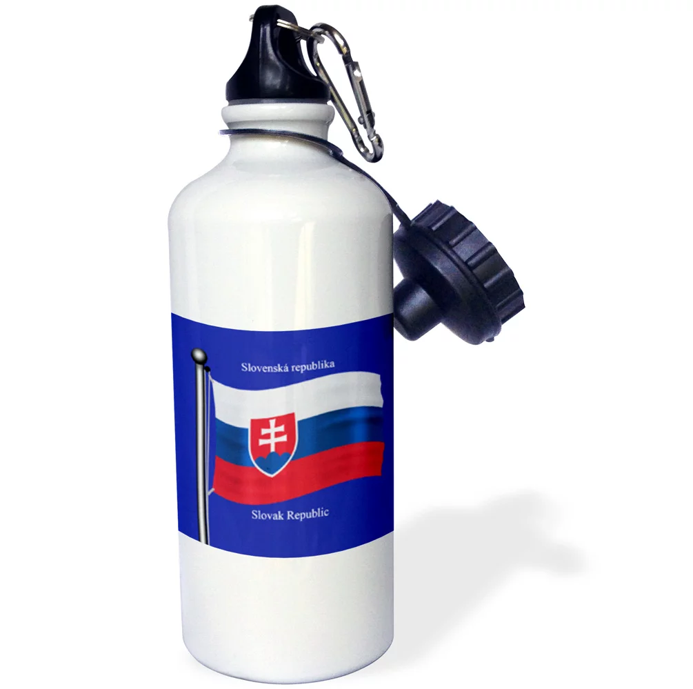 3dRose The flag of Slovakia on a blue background with Slovak Republic in English and Slovak, Sports Water Bottle, 21oz